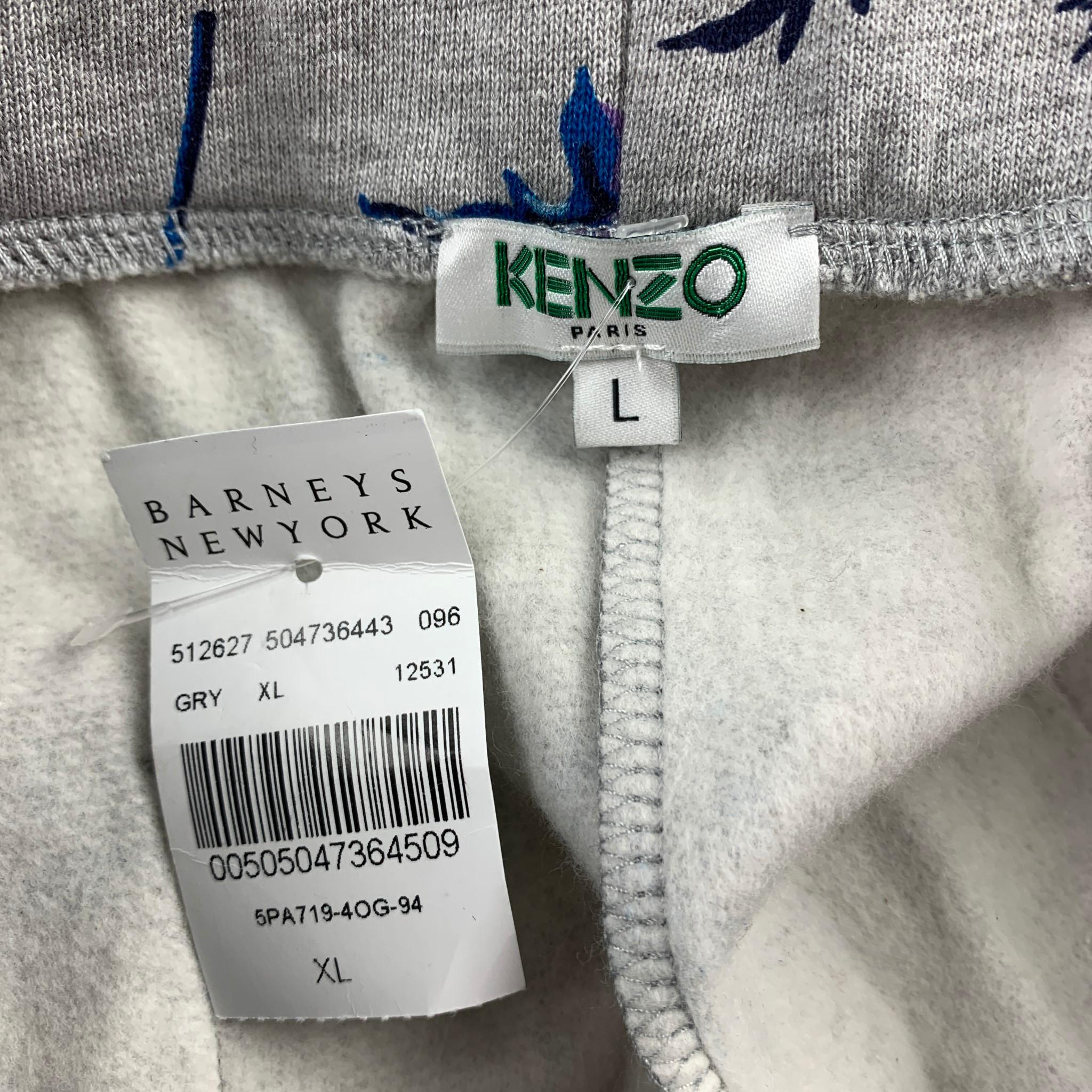 KENZO Size L Grey Floral Cotton Casual Sweatpants In Good Condition In San Francisco, CA