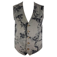 KENZO Size L Navy White Houndstooth Cotton Blend Embroidered Vest