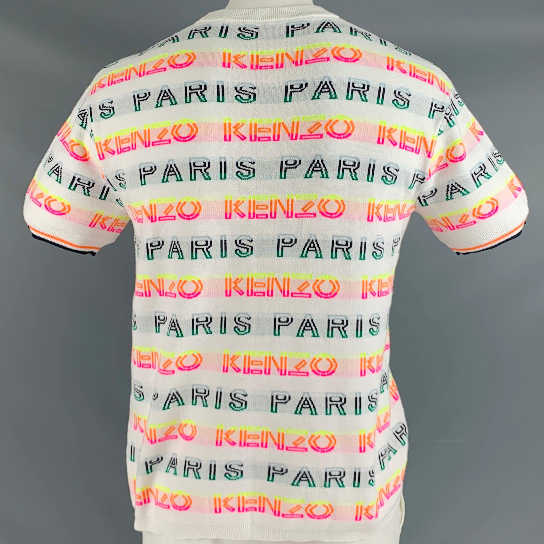 Men's KENZO Size L White Multi Color Logo Cotton Polyester Short Sleeve Pullover For Sale