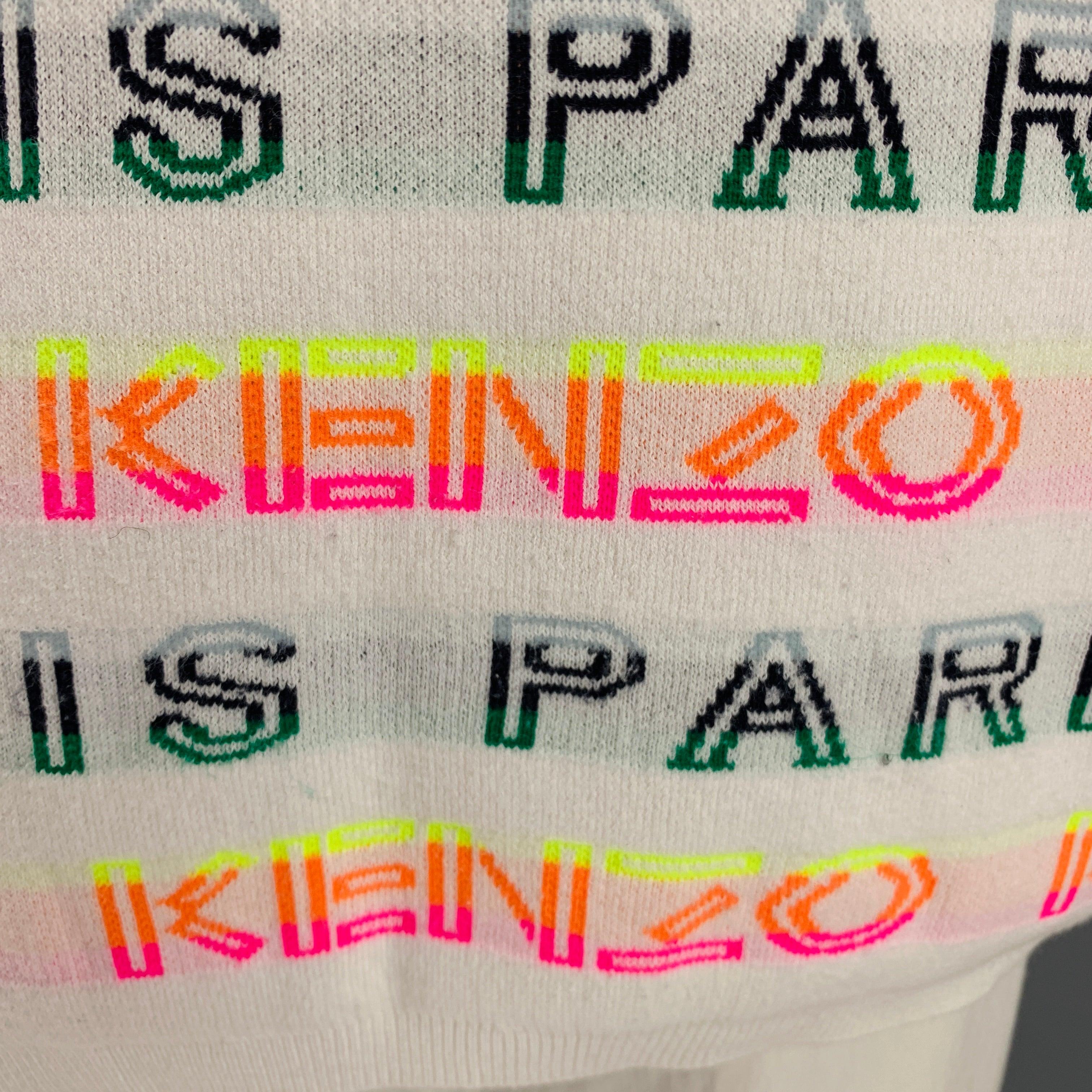 KENZO Size L White Multi Color Logo Cotton Polyester Short Sleeve Pullover For Sale 1