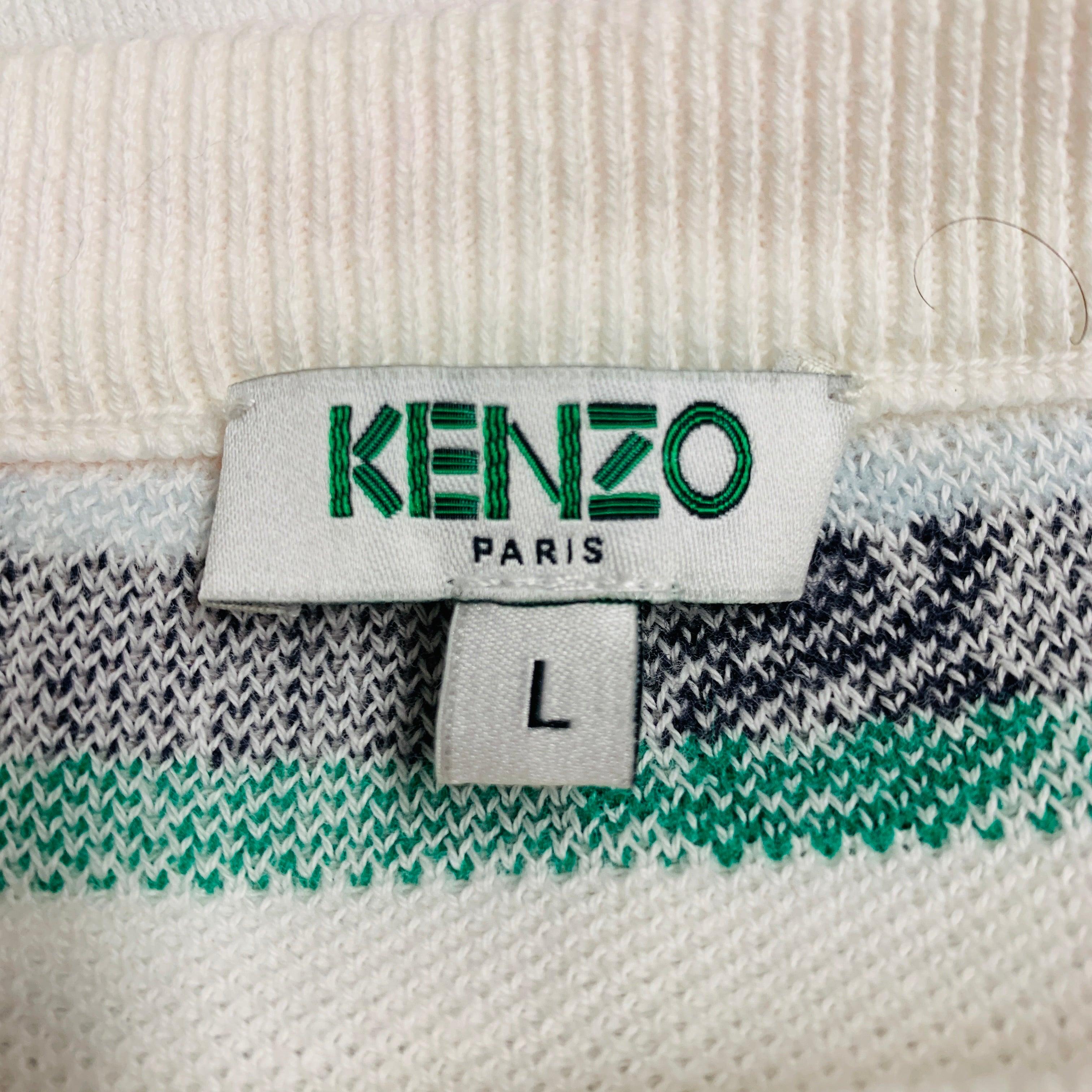 KENZO Size L White Multi Color Logo Cotton Polyester Short Sleeve Pullover For Sale 2