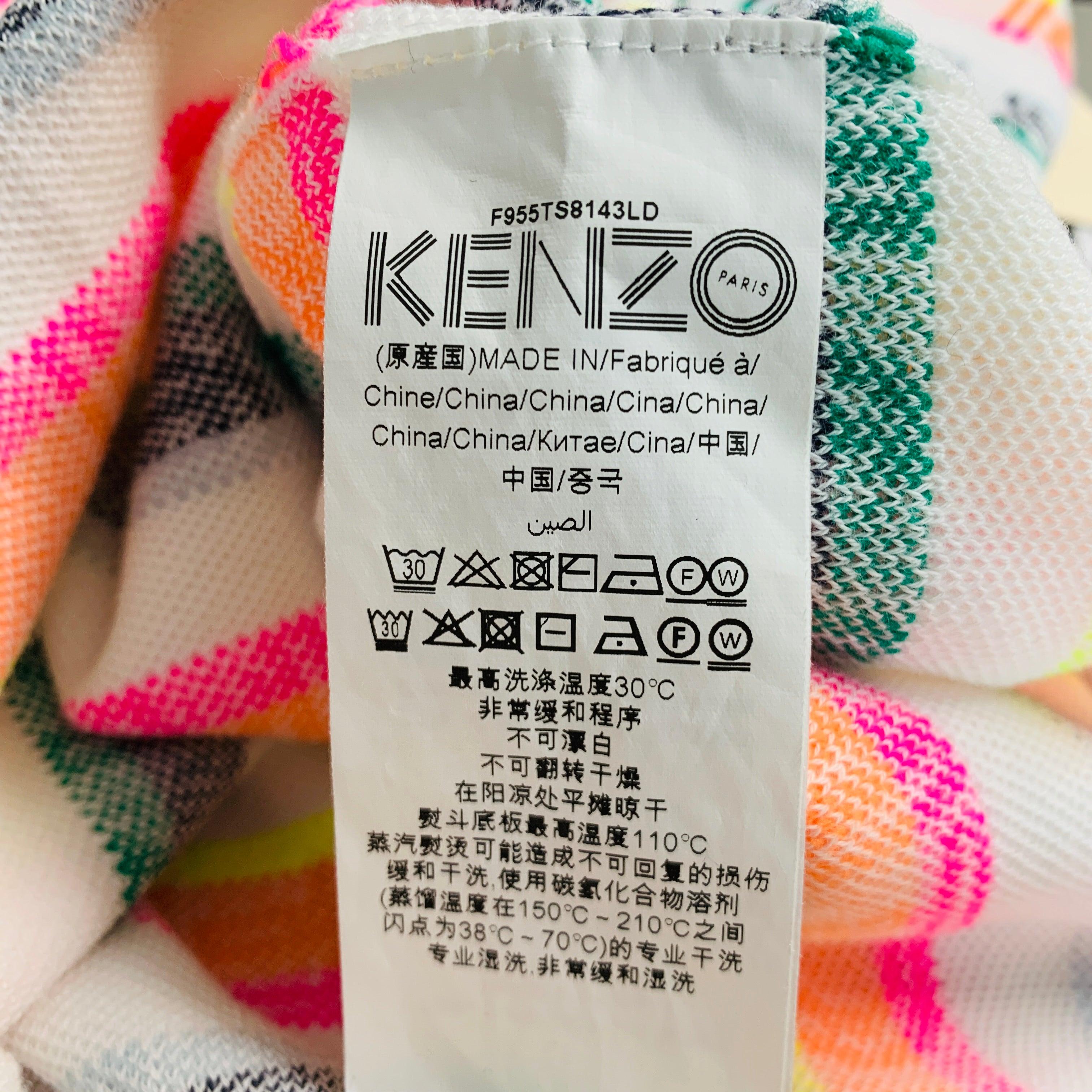 KENZO Size L White Multi Color Logo Cotton Polyester Short Sleeve Pullover For Sale 3