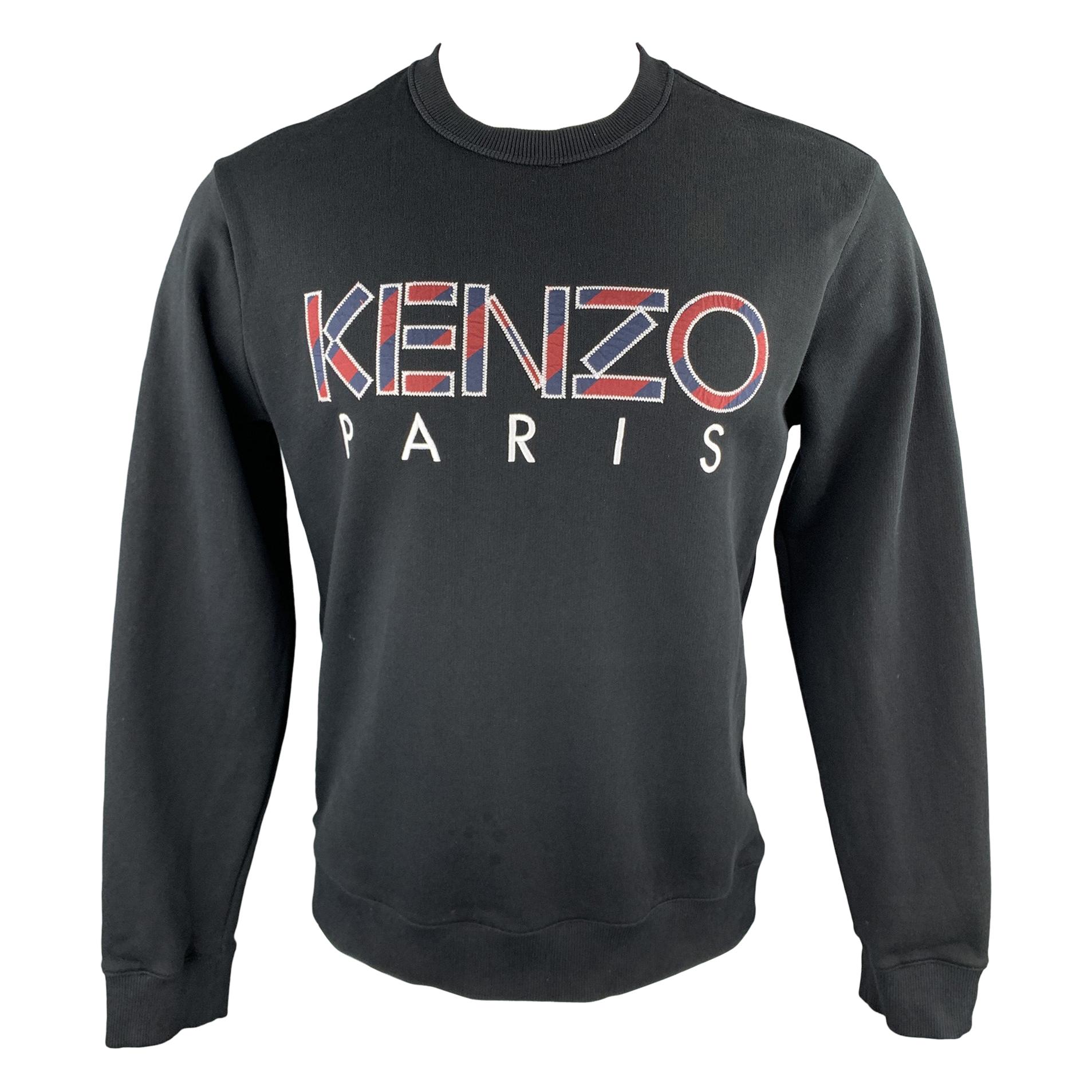 KENZO Size M Black Burgundy & Navy Embroidered Logo Cotton Crew-Neck Sweatshirt
