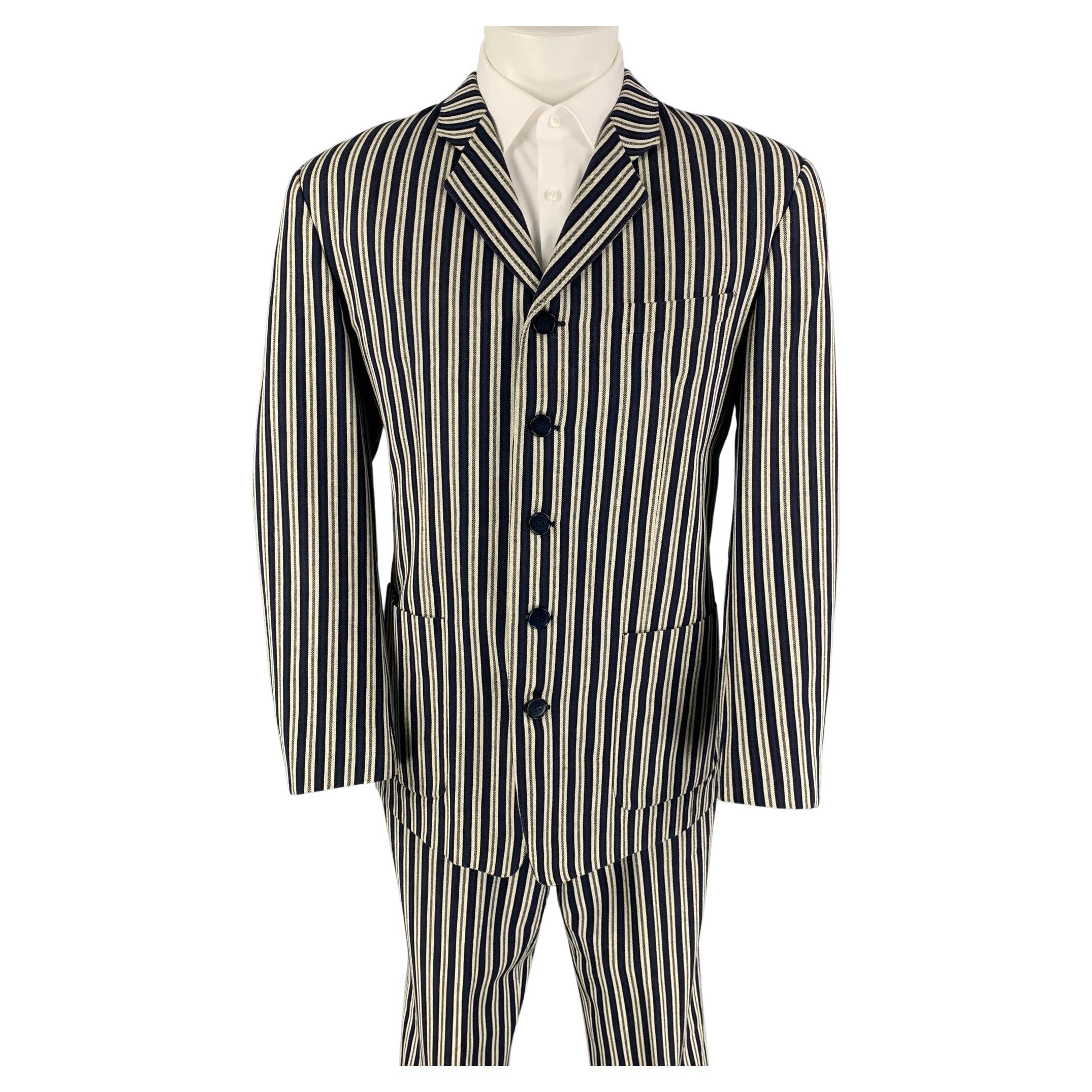 KENZO Size M Blue White Black Stripe Cotton Single Breasted Suit