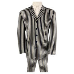 KENZO Size M Blue White Black Stripe Cotton Single Breasted Suit