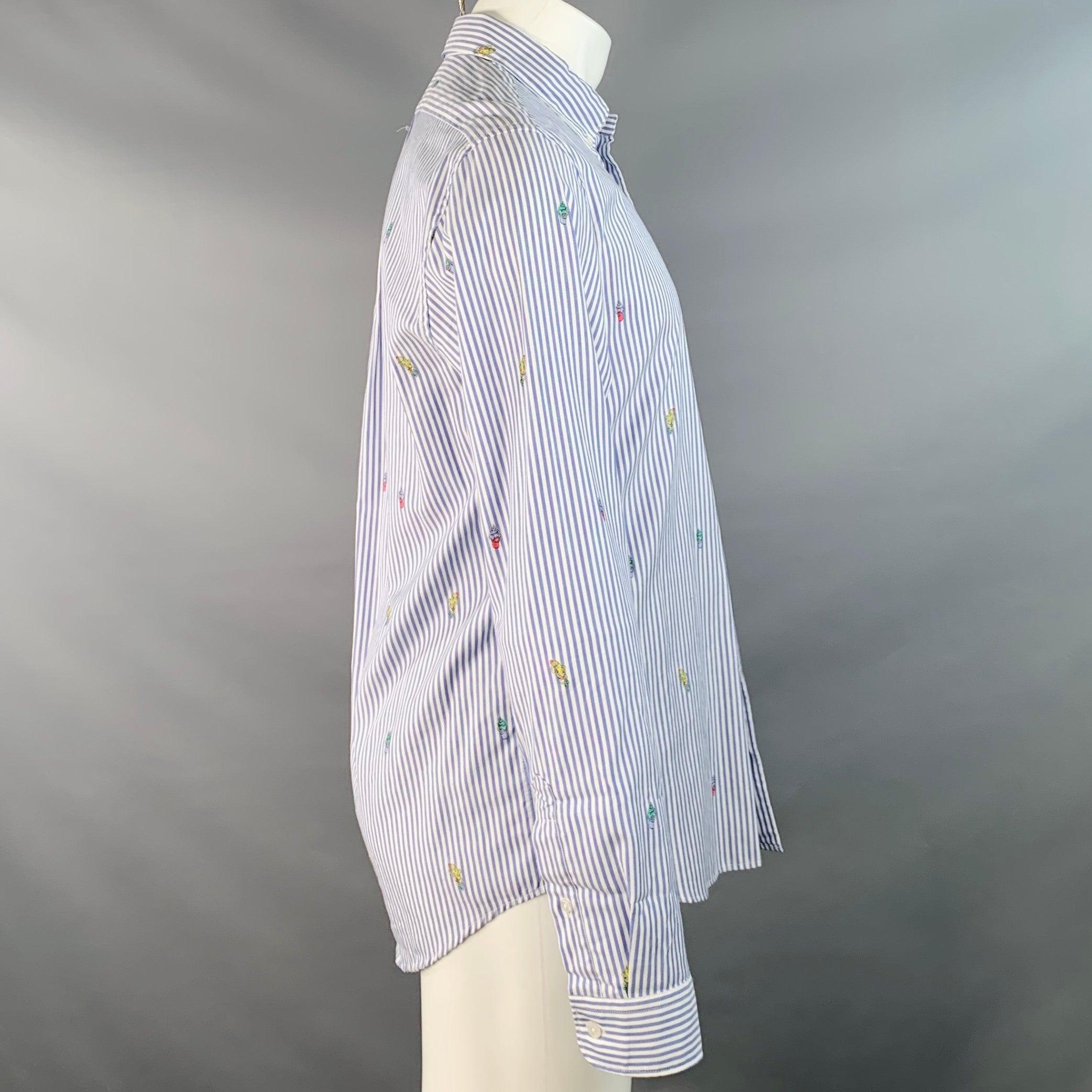 Kenzo taglia M Camicia a maniche lunghe in cotone a righe bianche e blu con colletto button down In condizioni ottime in vendita a San Francisco, CA