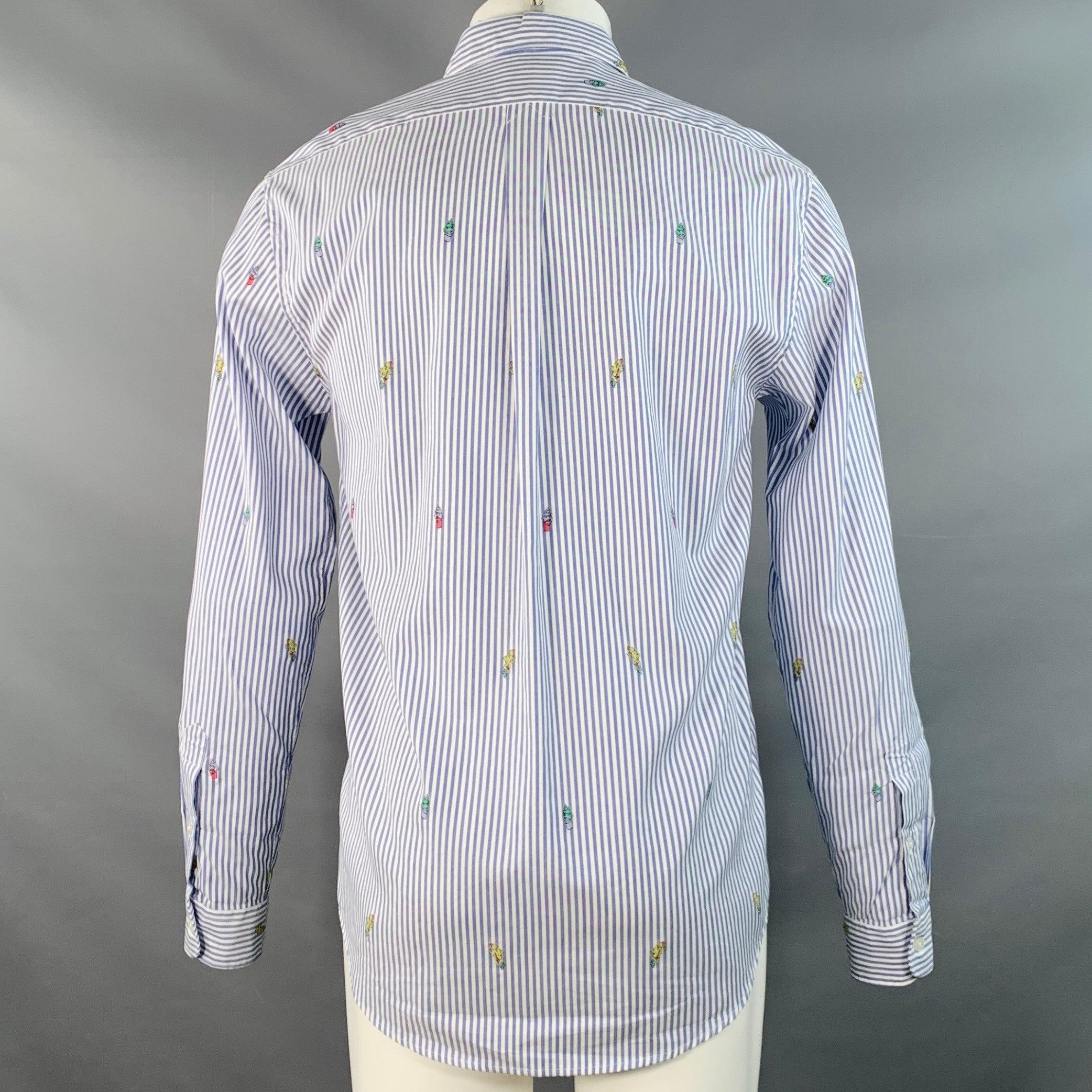 Uomo Kenzo taglia M Camicia a maniche lunghe in cotone a righe bianche e blu con colletto button down in vendita