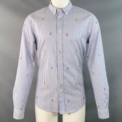 KENZO Größe M Blau Weiß Gestreift Baumwolle Button Down Kragen Langarmhemd