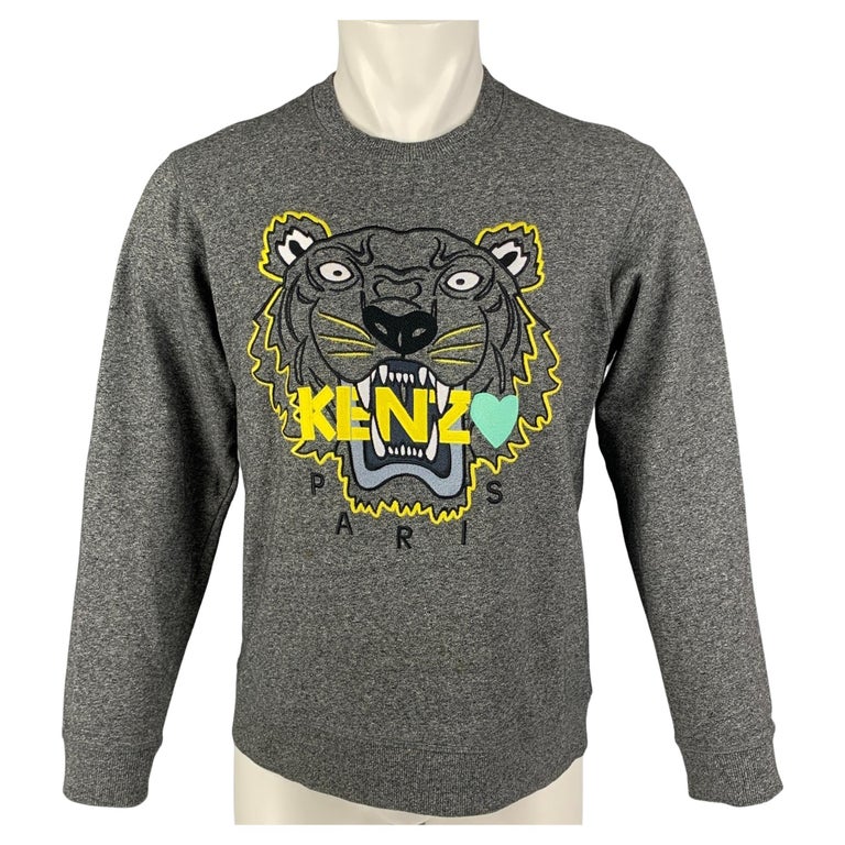 KENZO Size M Grey Yellow Embroidery Cotton Crew-Neck Pullover For Sale at  1stDibs | kenzo made in portugal