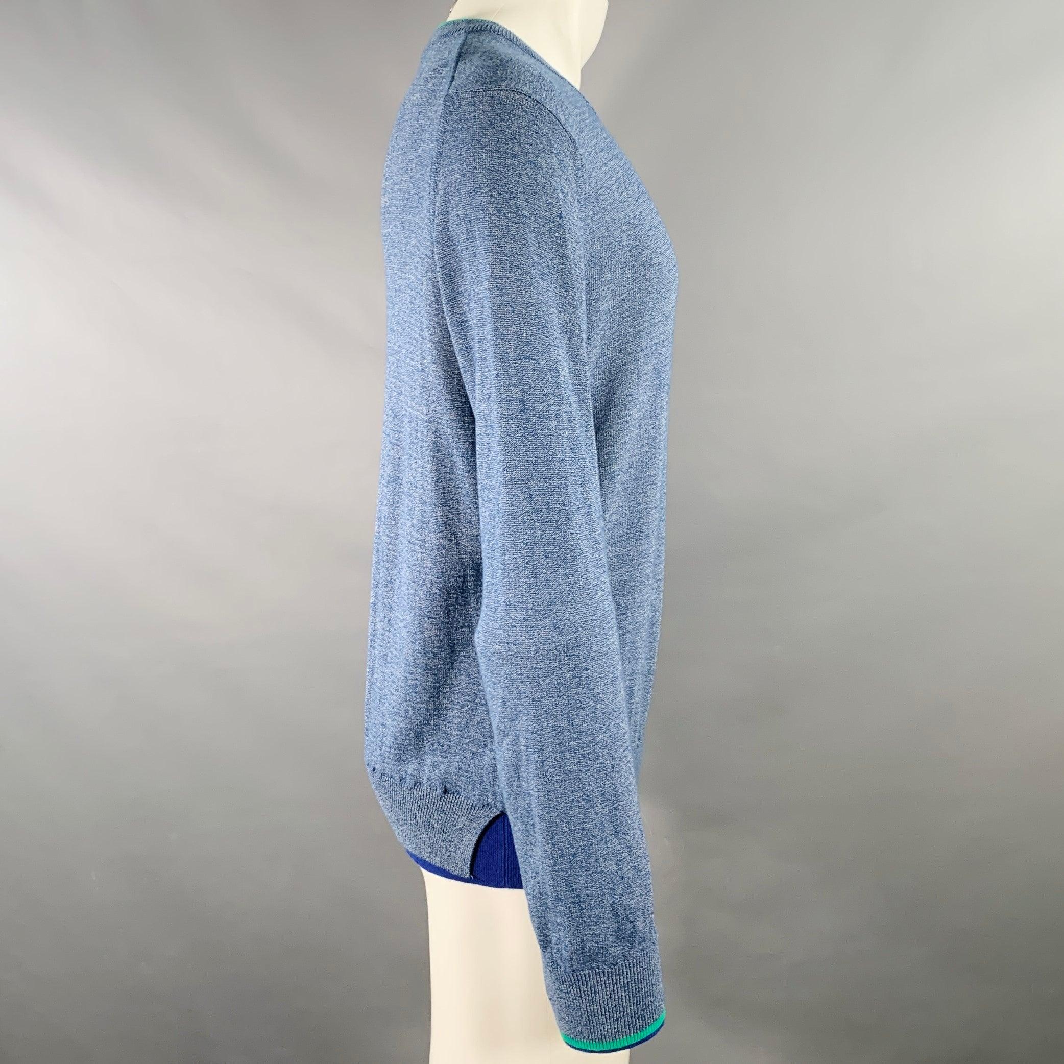 KENZO Größe M Heather Blue Green Knit Cotton Crew Neck Pullover (Blau) im Angebot