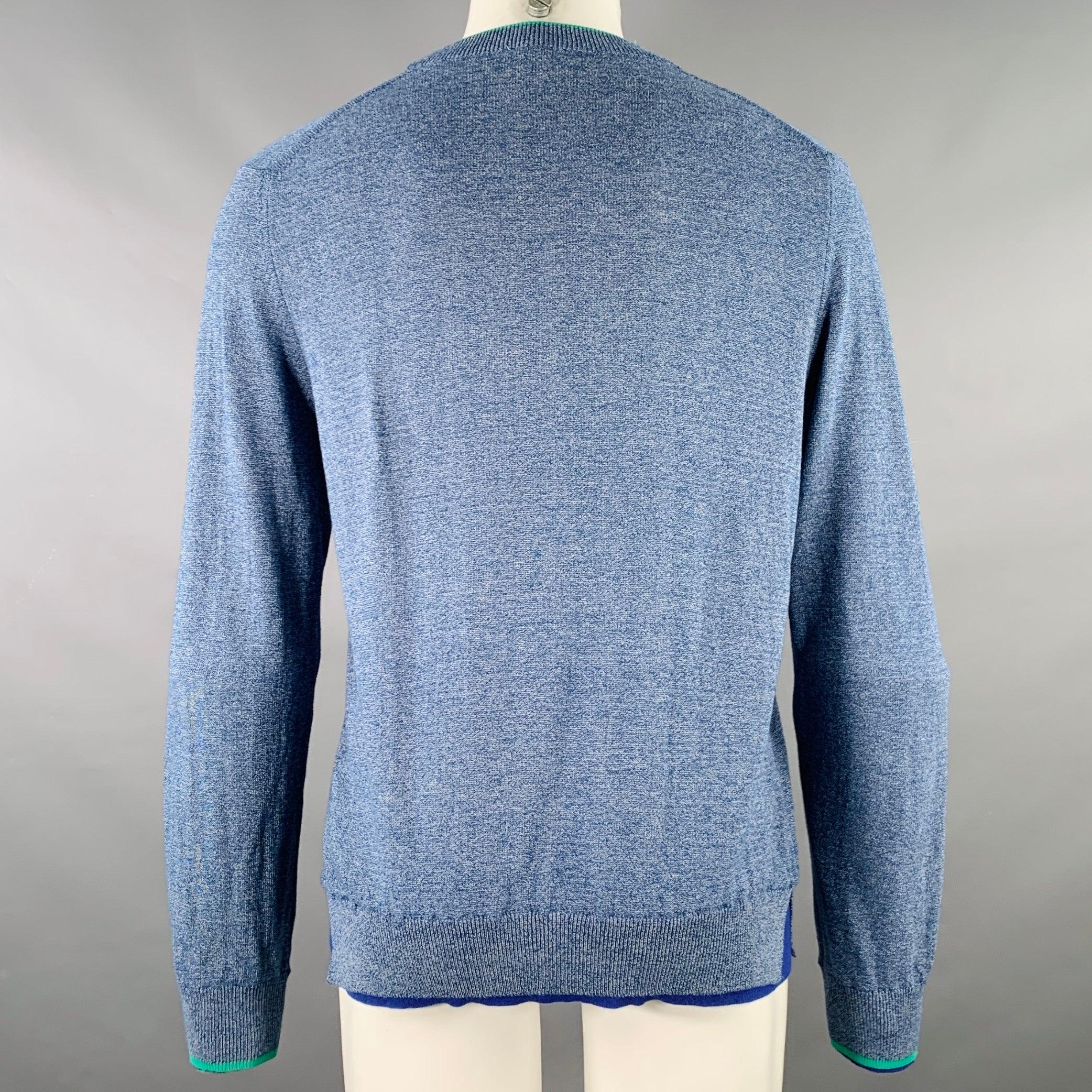 KENZO Größe M Heather Blue Green Knit Cotton Crew Neck Pullover Herren im Angebot