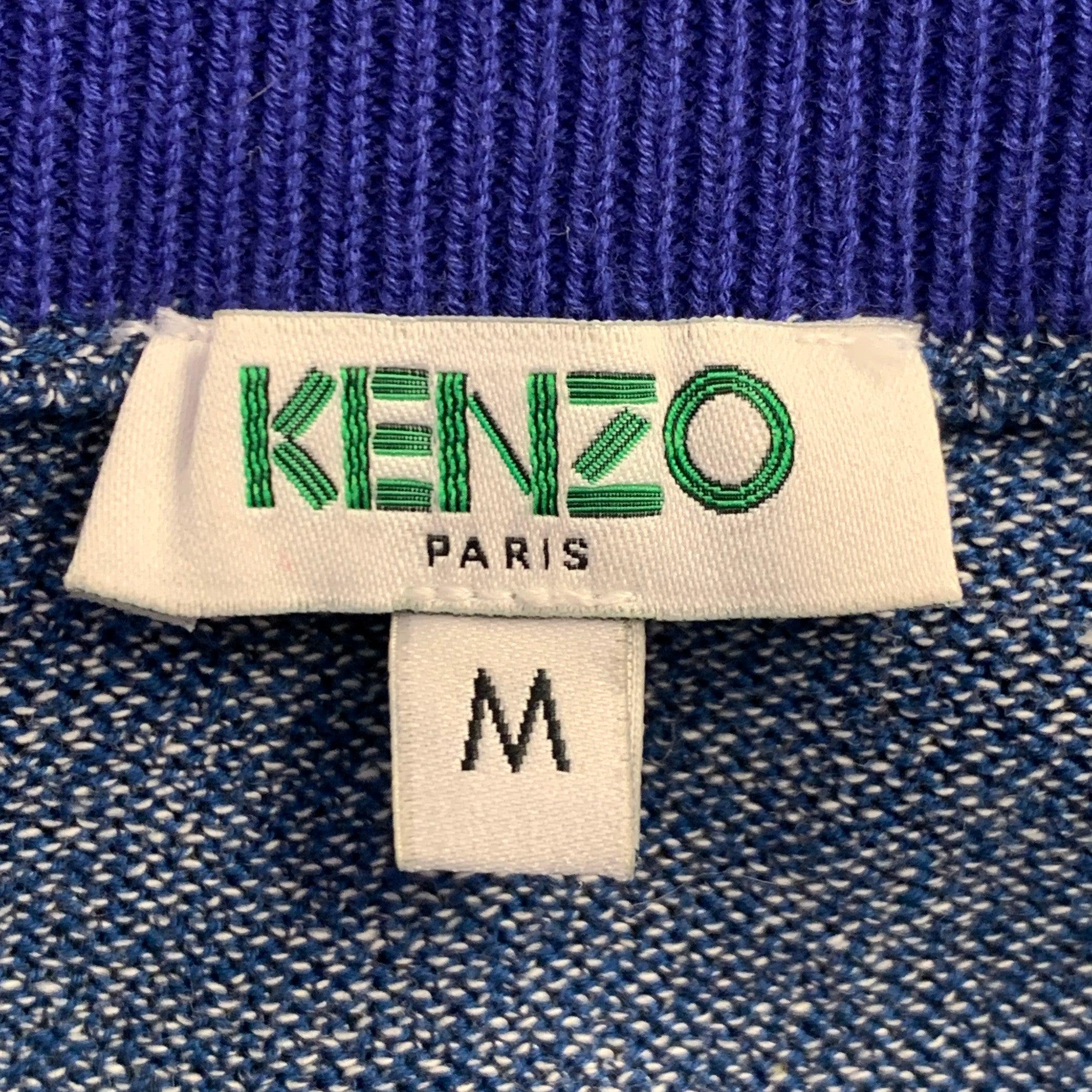 KENZO Größe M Heather Blue Green Knit Cotton Crew Neck Pullover im Angebot 1