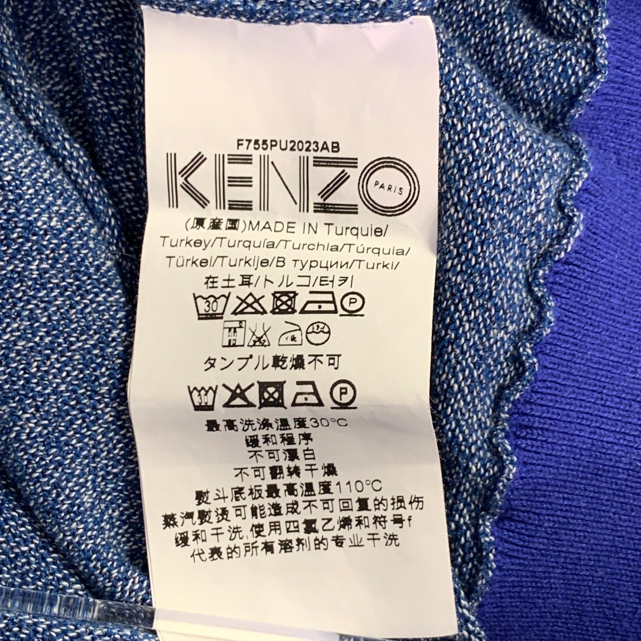 KENZO Größe M Heather Blue Green Knit Cotton Crew Neck Pullover im Angebot 2