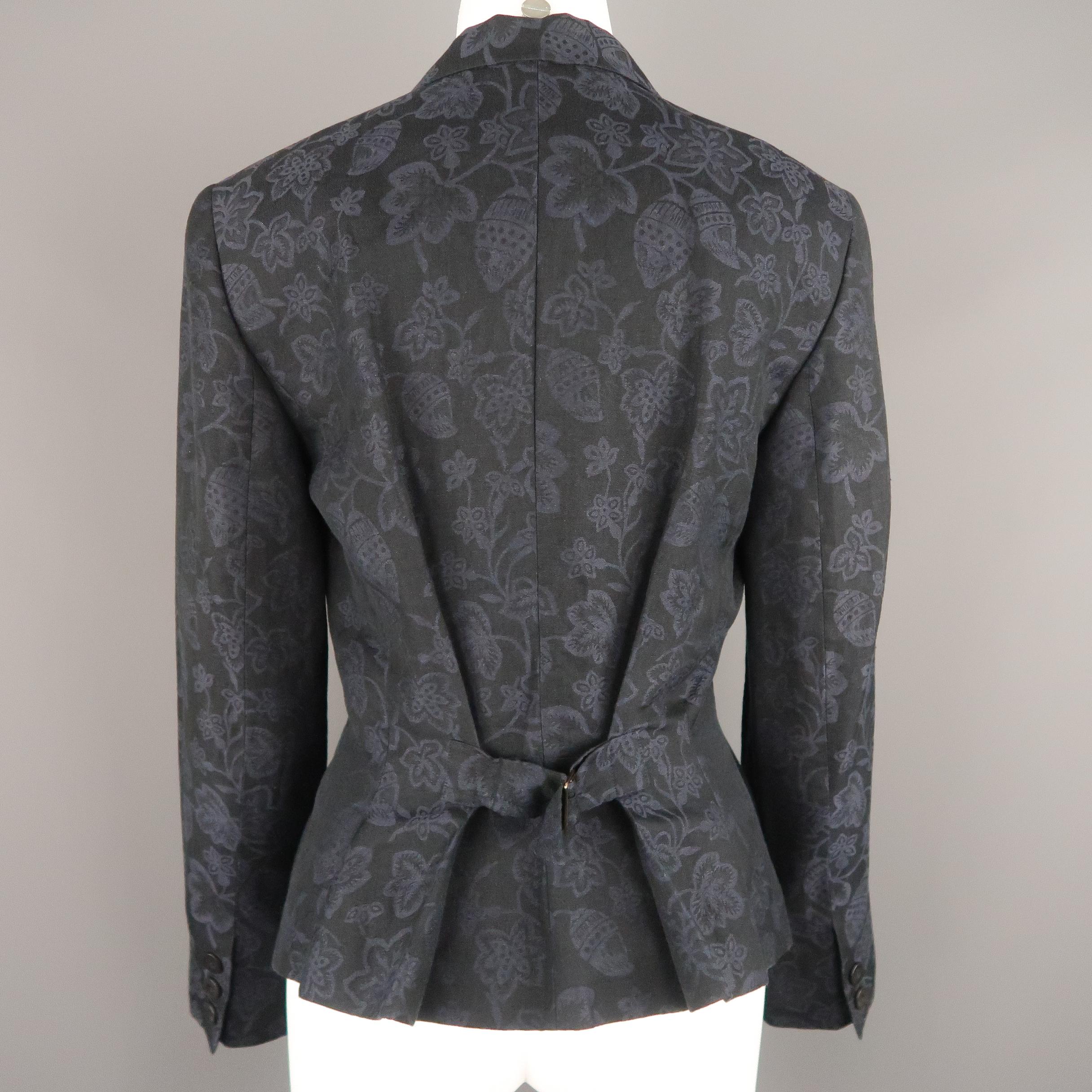 Women's KENZO Size M Navy Floral Print Notch Lapel Blazer Jacket