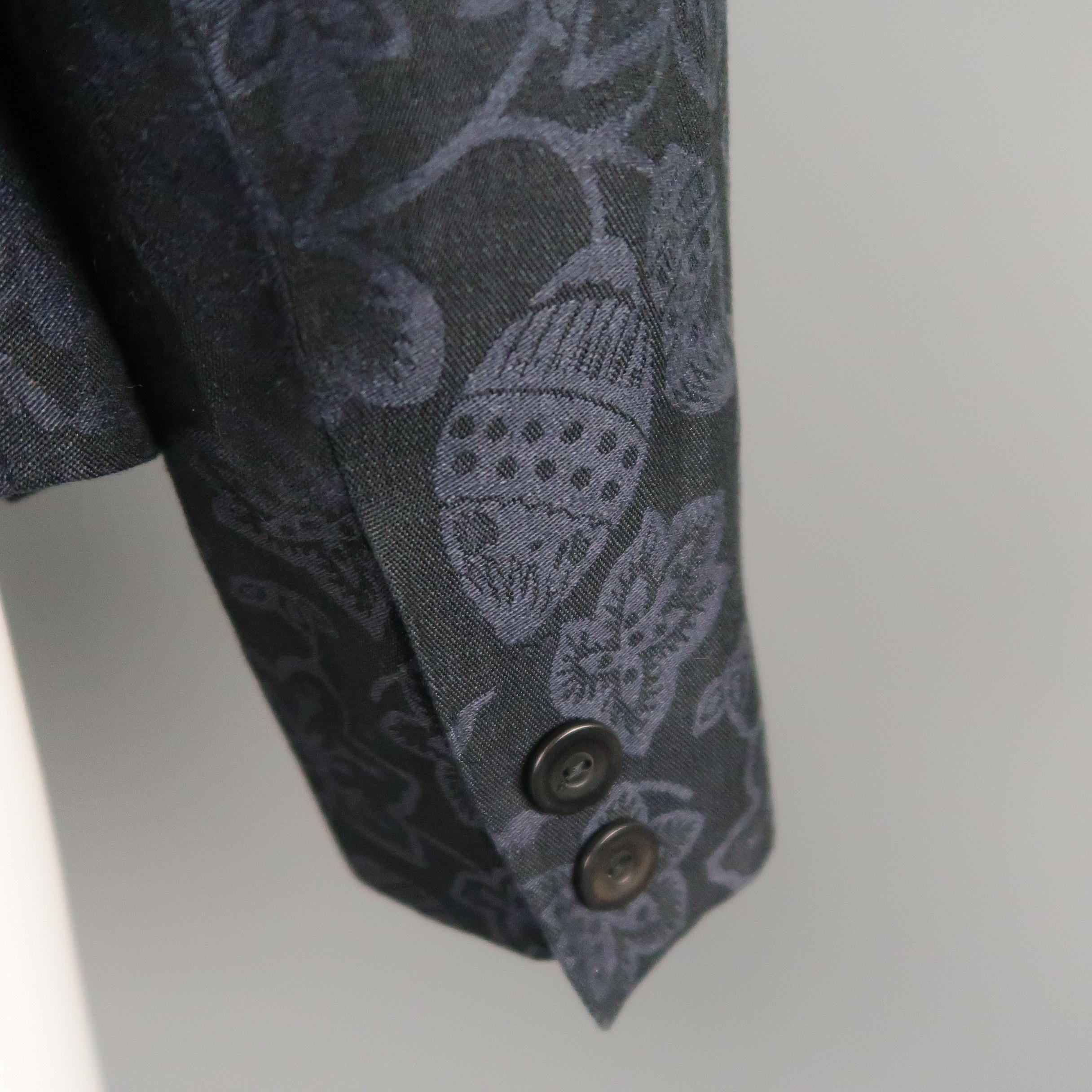 KENZO Size M Navy Floral Print Notch Lapel Blazer Jacket 1