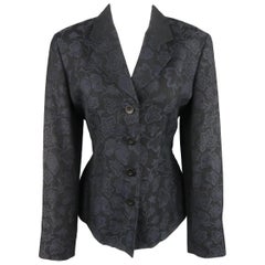 KENZO Size M Navy Floral Print Notch Lapel Blazer Jacket