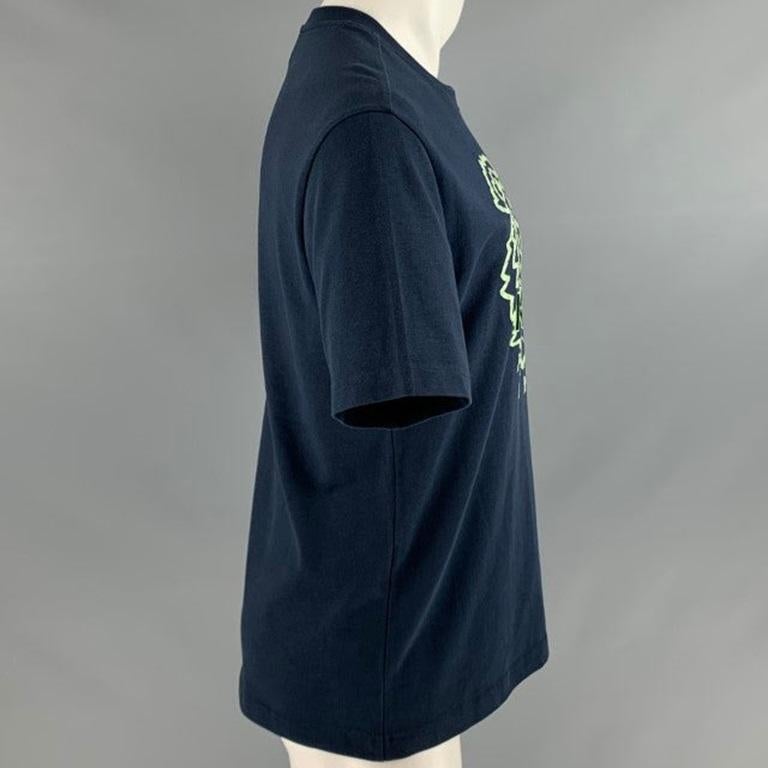 KENZO Size M Navy Green Embroidery Cotton T-shirt In Good Condition For Sale In San Francisco, CA