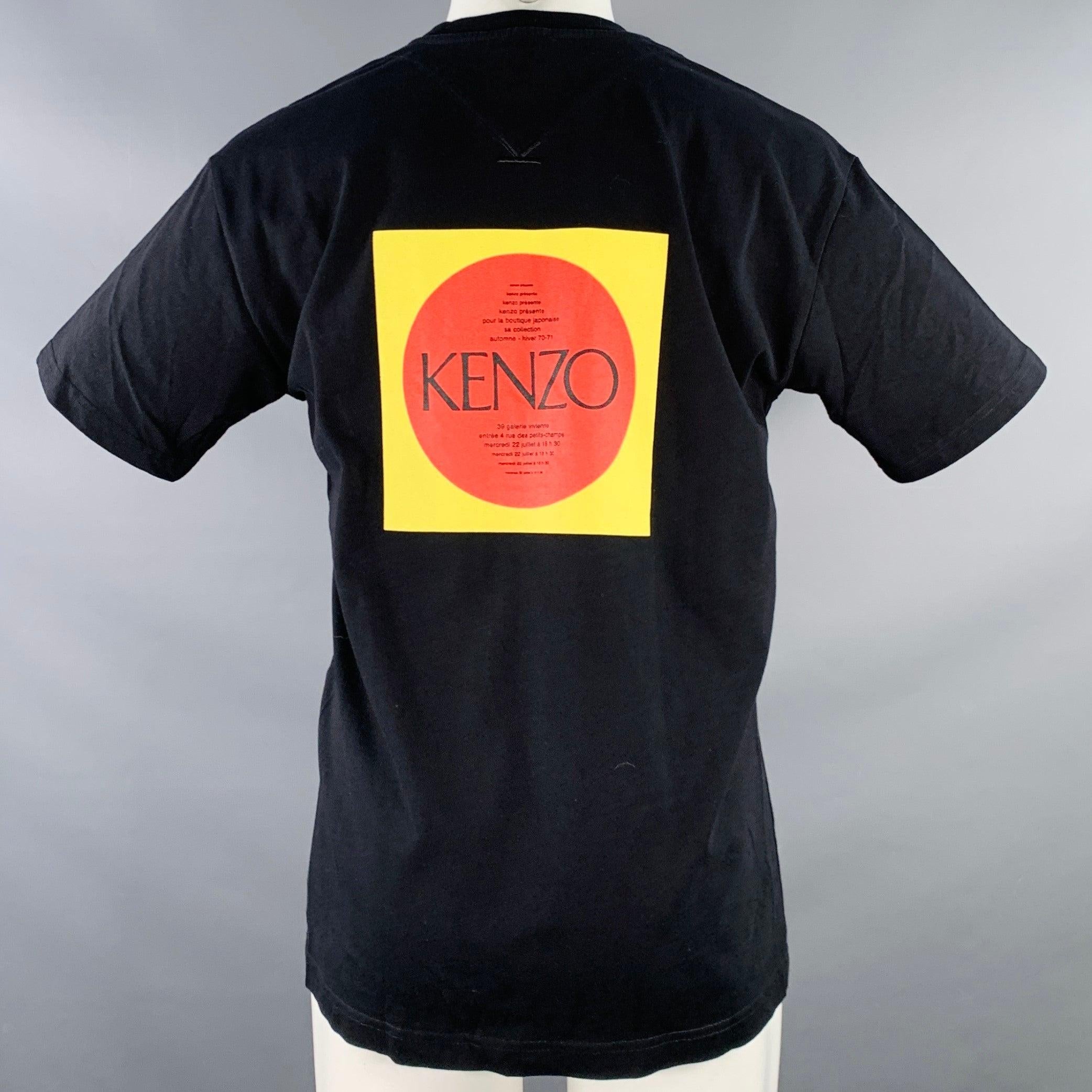 Men's KENZO Size M Paris Black Multi Color Print Cotton Crew-Neck T-shirt For Sale