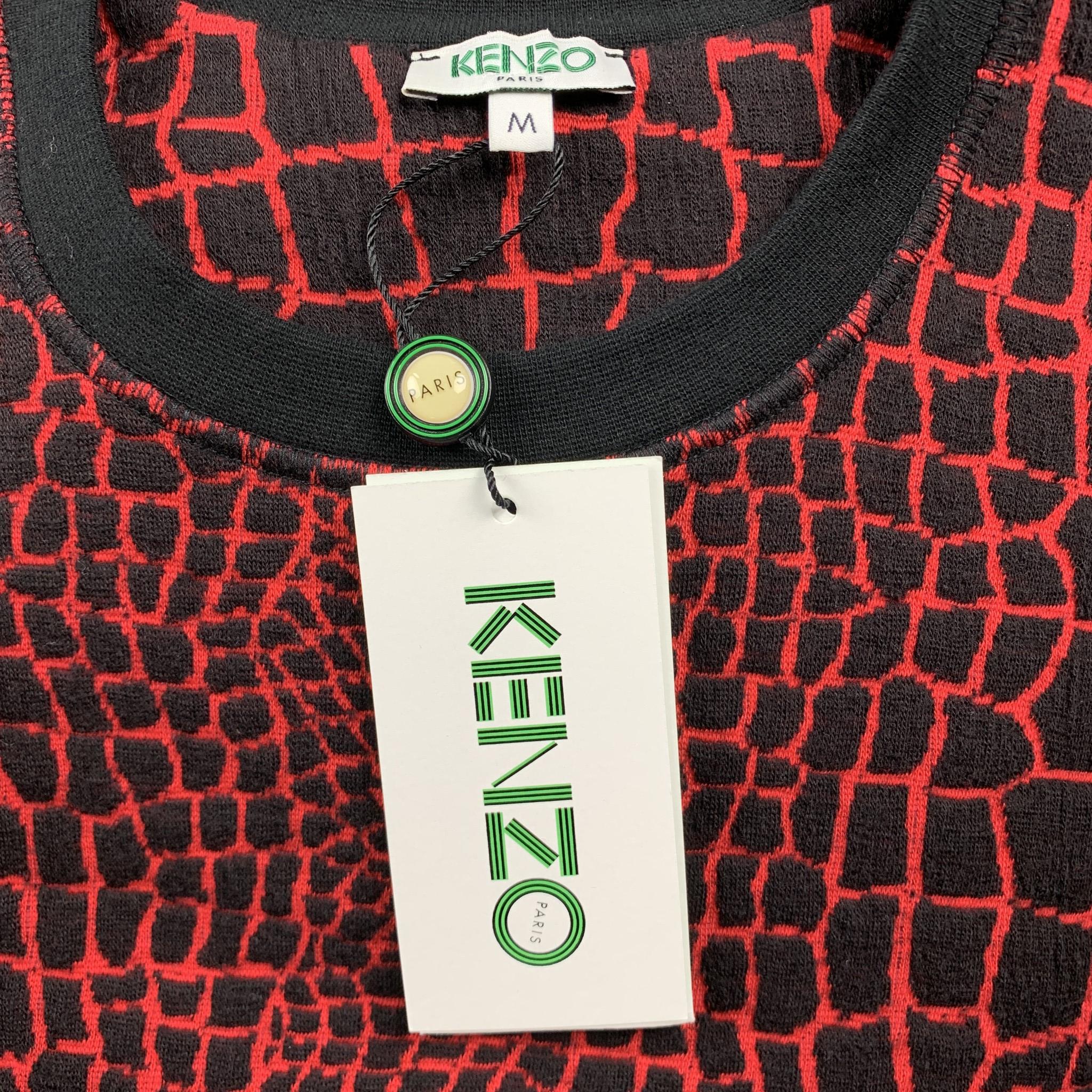 KENZO Size M Red & Black Alligator Cotton Blend Sweatshirt 1