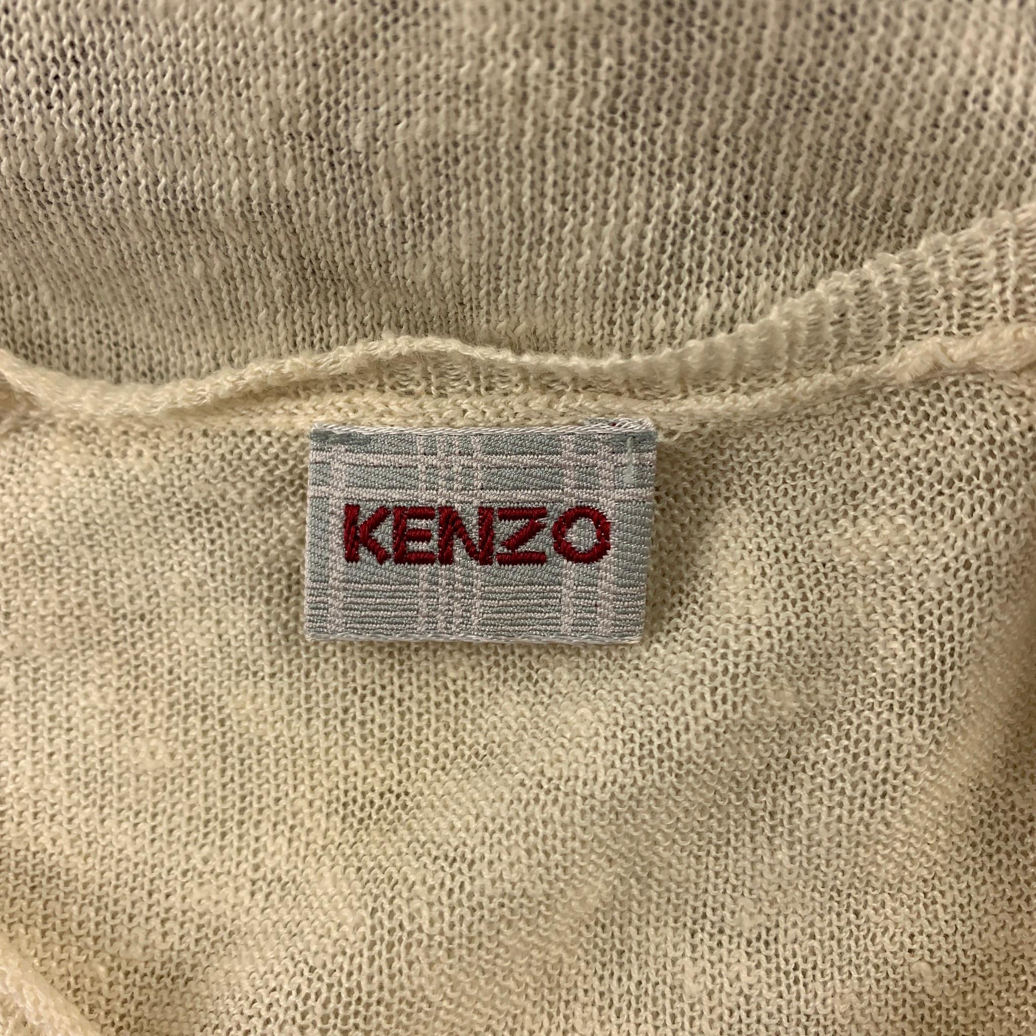 KENZO Size S Beige Knit Linen Scoop Neck Lightweight Pullover 1