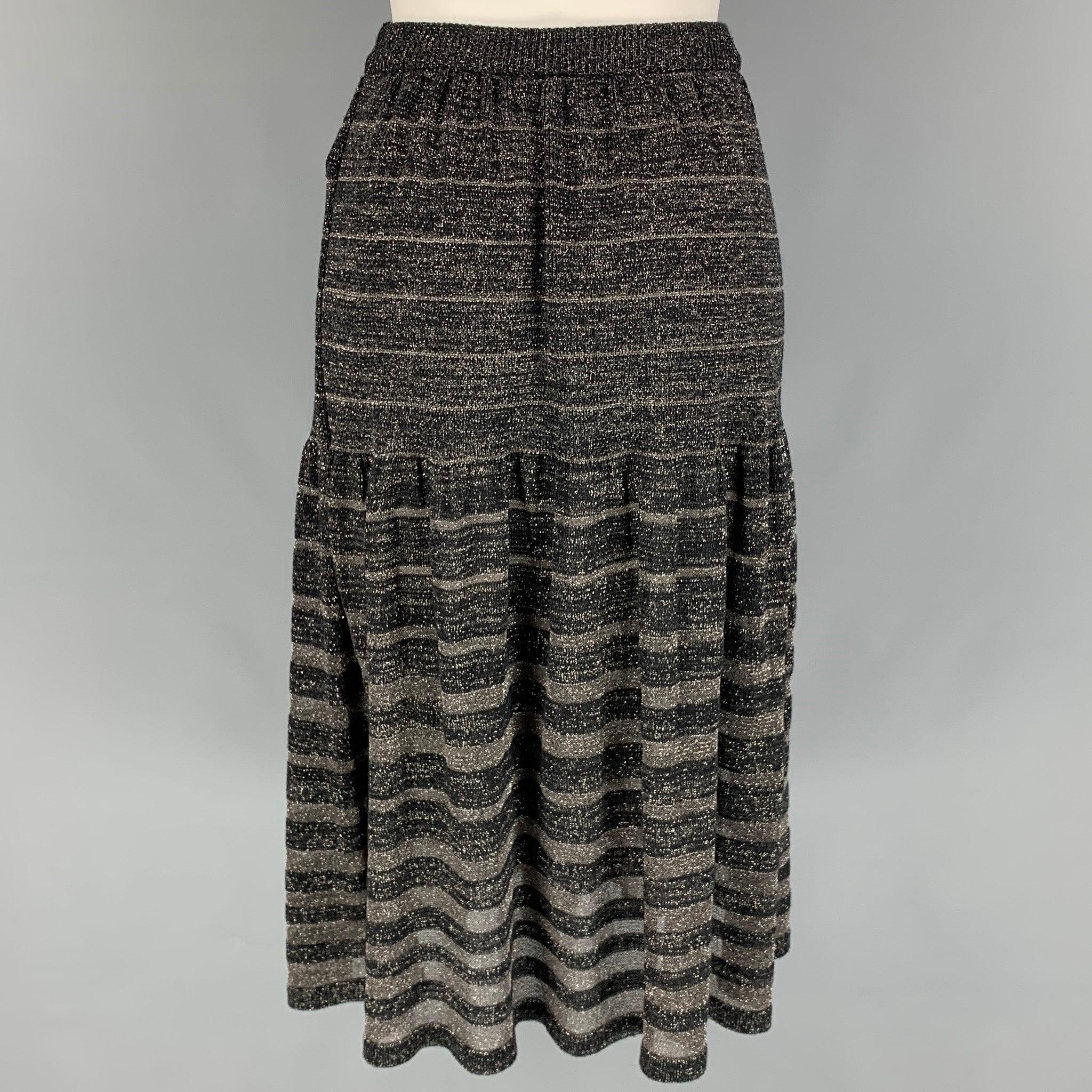 KENZO Size S Black Acrylic Blend Stripe Elastic Waistband Mid-Calf Skirt In Good Condition For Sale In San Francisco, CA