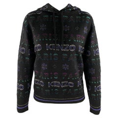 KENZO - Taille S - Sweat à capuche avec logo en laine mélangée métallisée - noir