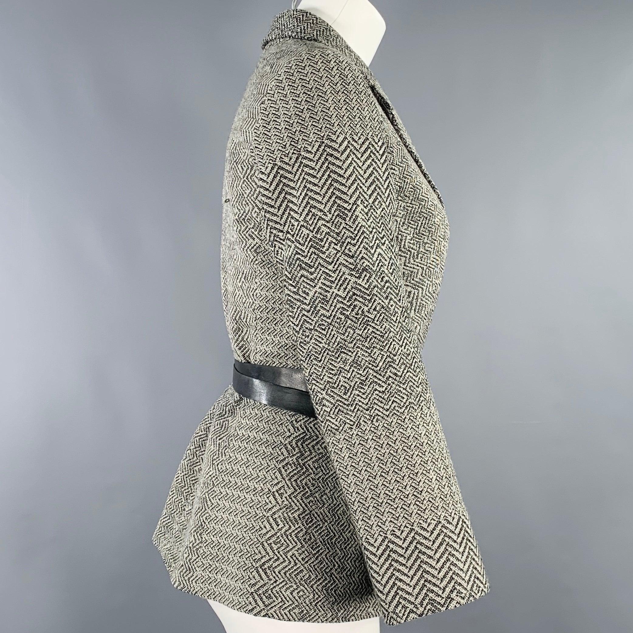 Gris KENZO Blazer déconstruit à chevrons en laine noire et blanche, taille S en vente