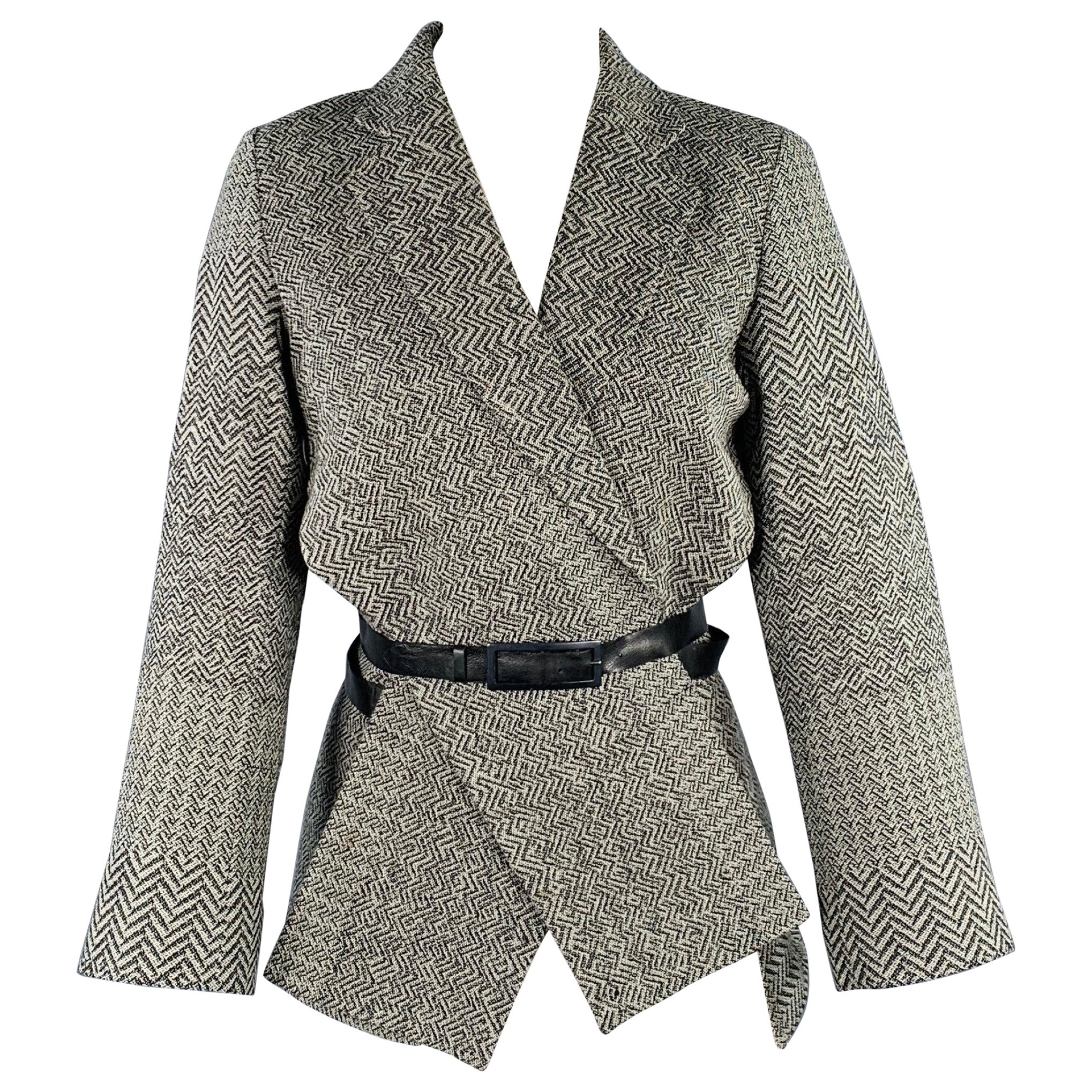 KENZO Blazer déconstruit à chevrons en laine noire et blanche, taille S en vente