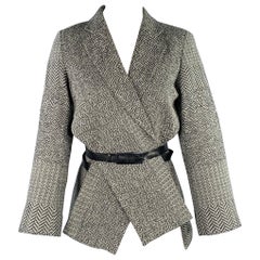 KENZO Size S Black White Wool Chevron Deconstructed Jacket Blazer