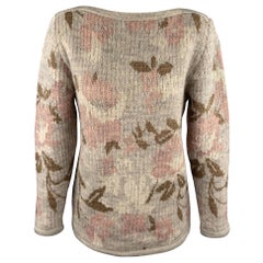 KENZO Size S Grey Knitted Floral Wool Boat Neck Sweater