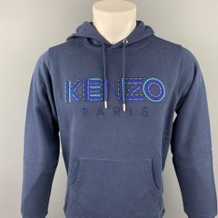 KENZO Size S Navy Embroidery Cotton Hooded Sweatshirt