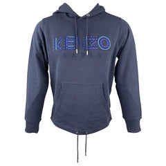 KENZO Size S Navy Embroidery Cotton Hooded Sweatshirt