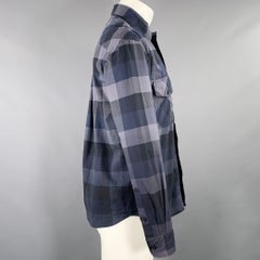 KENZO Size S Navy Grey Checkered Cotton Two Pockets Long Sleeve Shirt