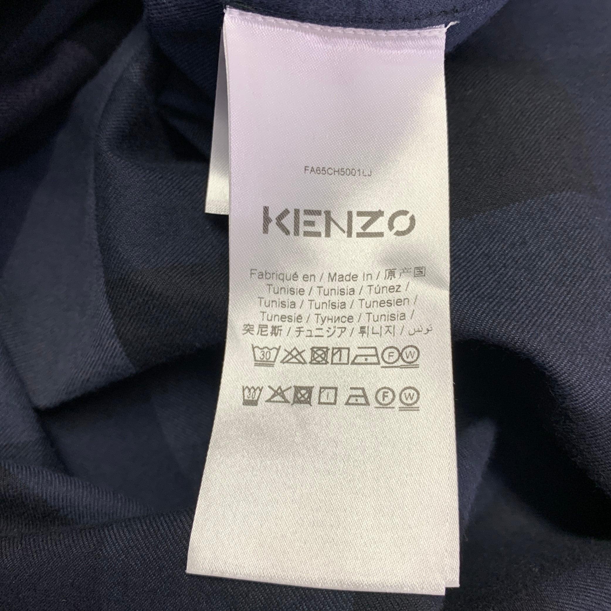 Men's KENZO Size S Navy Grey Checkered Cotton Two Pockets Long Sleeve Shirt For Sale