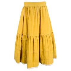 KENZO Size S Yellow Corduroy Layered Side Zipper Skirt