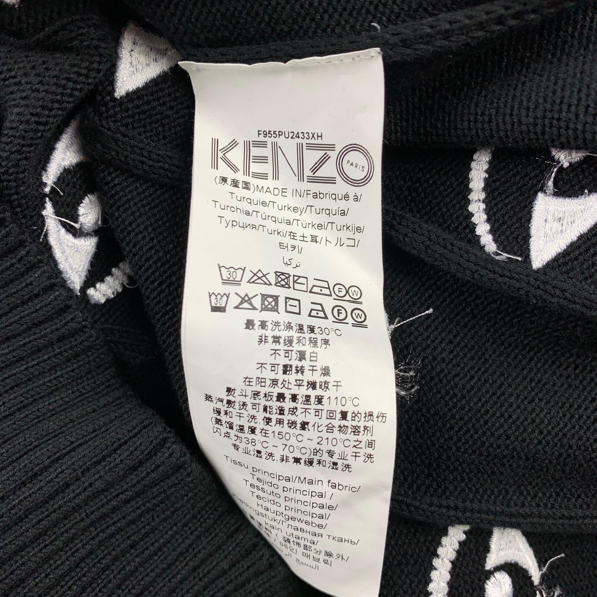 KENZO Size XL Black & White Embroidery Cotton Crew-Neck Pullover 1