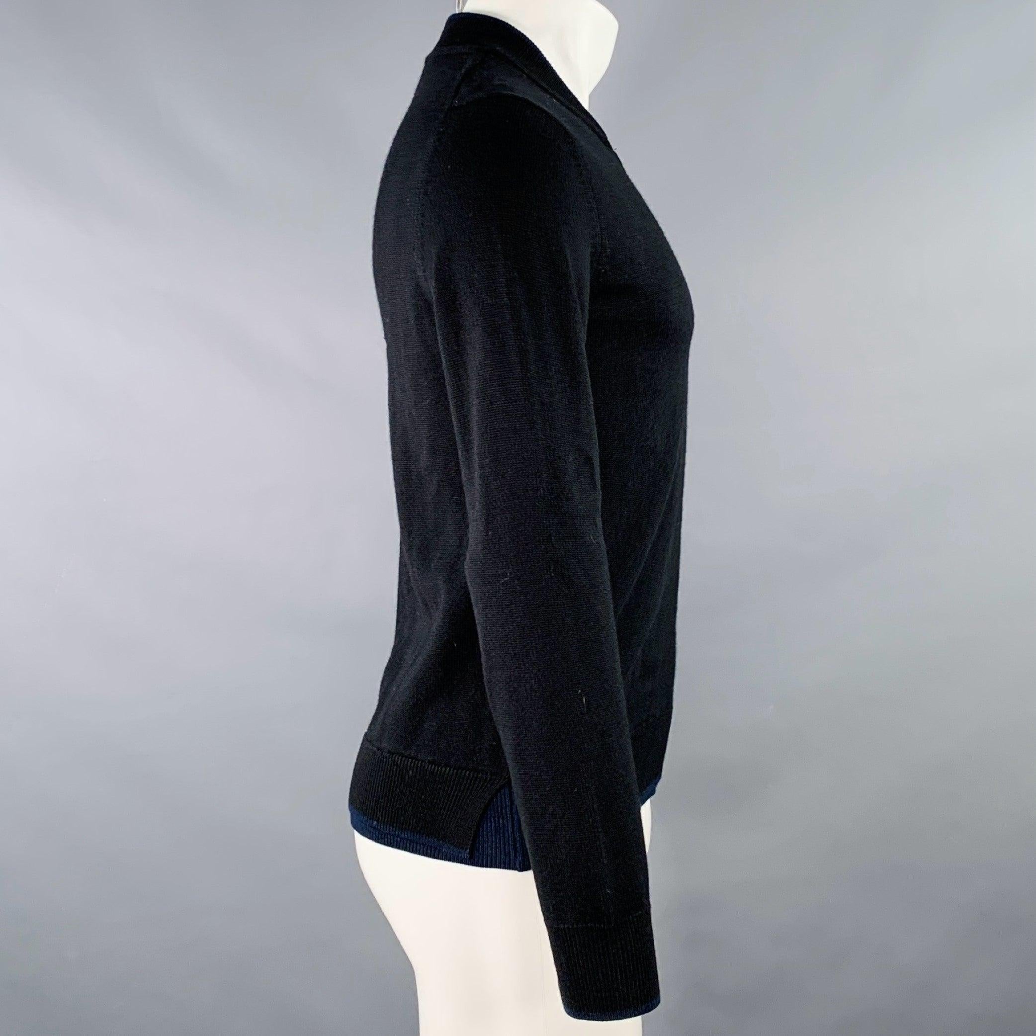 KENZO Size XS Black Navy Knit Wool Zip Up Sweater In Excellent Condition In San Francisco, CA