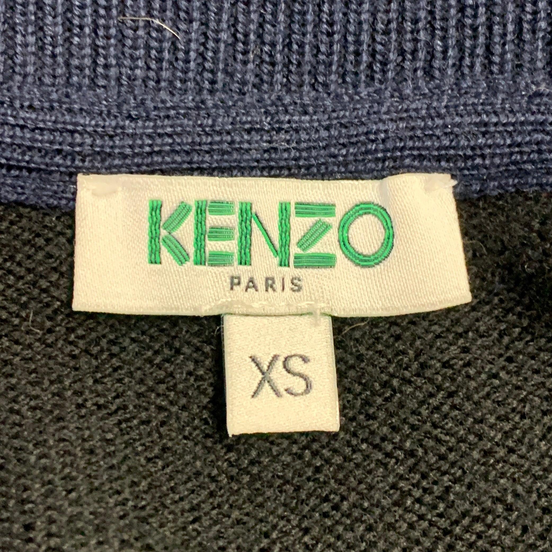 KENZO Size XS Black Navy Knit Wool Zip Up Sweater 1