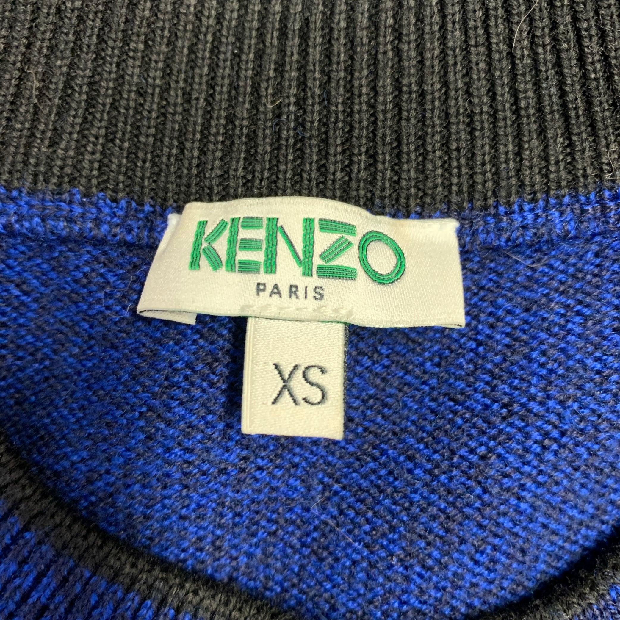 Men's KENZO Size XS Blue Black Knit Cotton Crew Neck Pullover For Sale