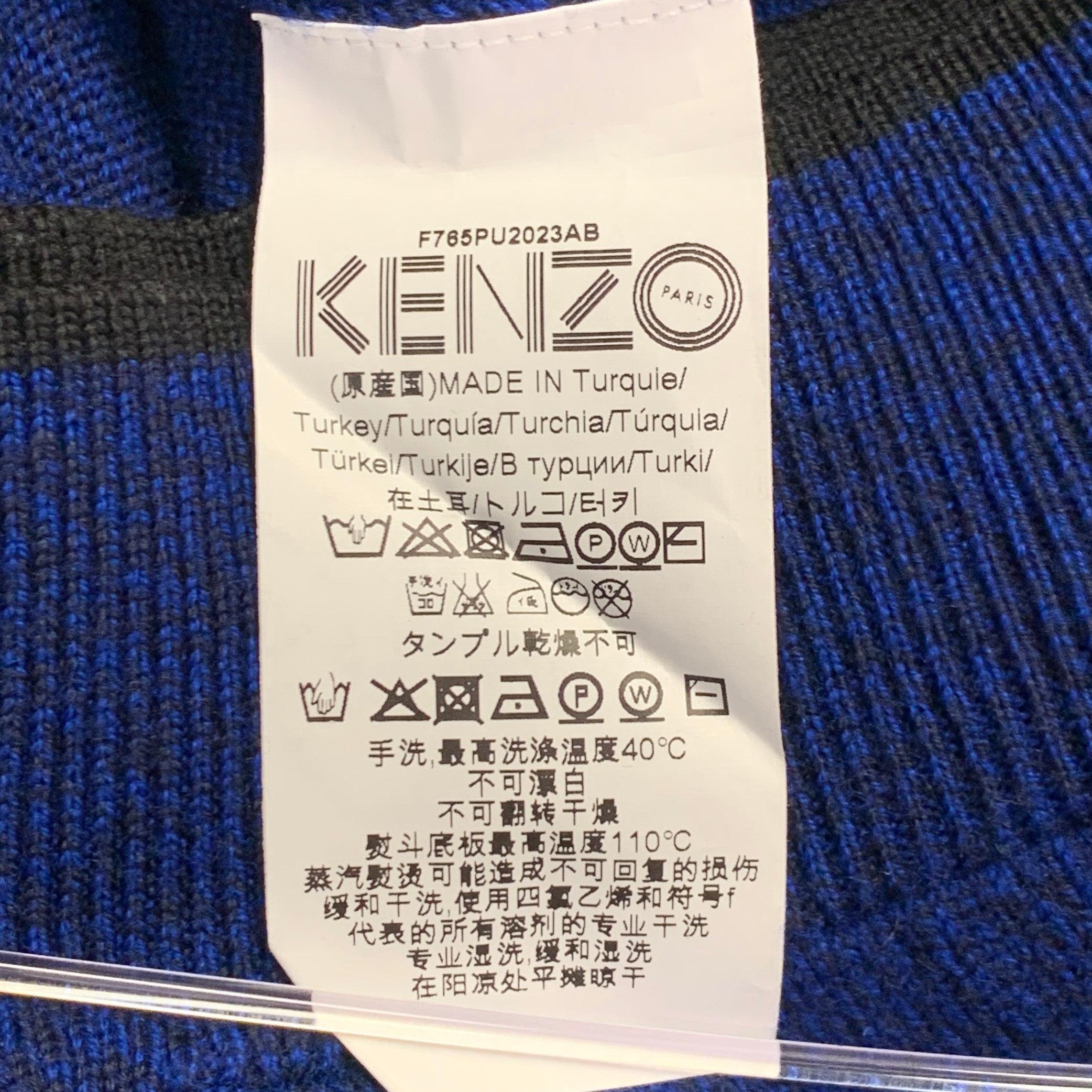 KENZO Size XS Blue Black Knit Cotton Crew Neck Pullover For Sale 1