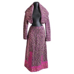 Kenzo Costume 2 pièces, veste courte et jupe longue en maille de laine mohair vintage des années 90