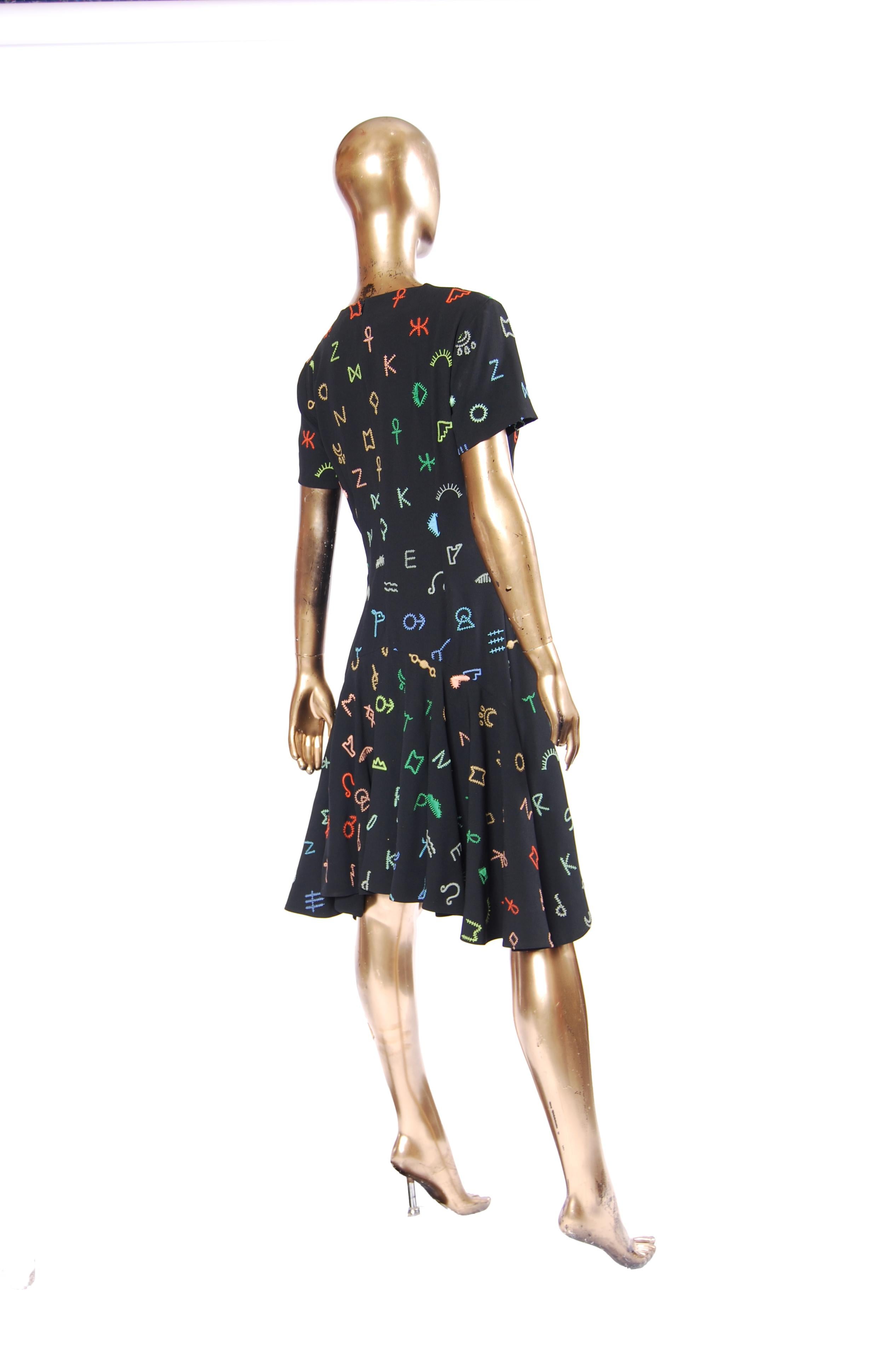 Black Kenzo Symbols Print Embroidered dress For Sale