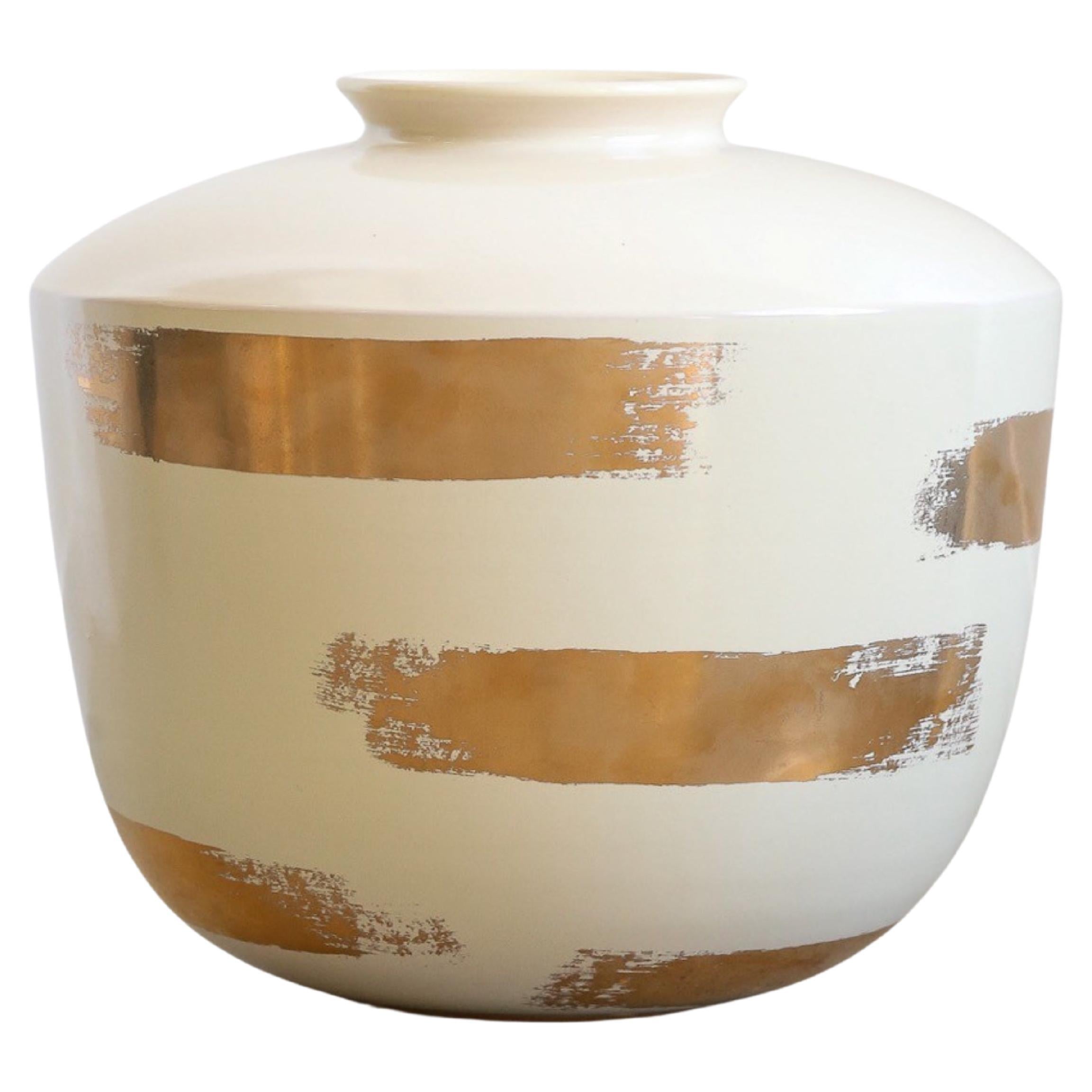 Kenzo Takada for Rometti Large Ceramic Vase with Gold Art Work