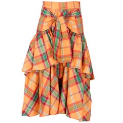 Kenzo Tartan Shantung Silk Vintage Skirt, 1990s