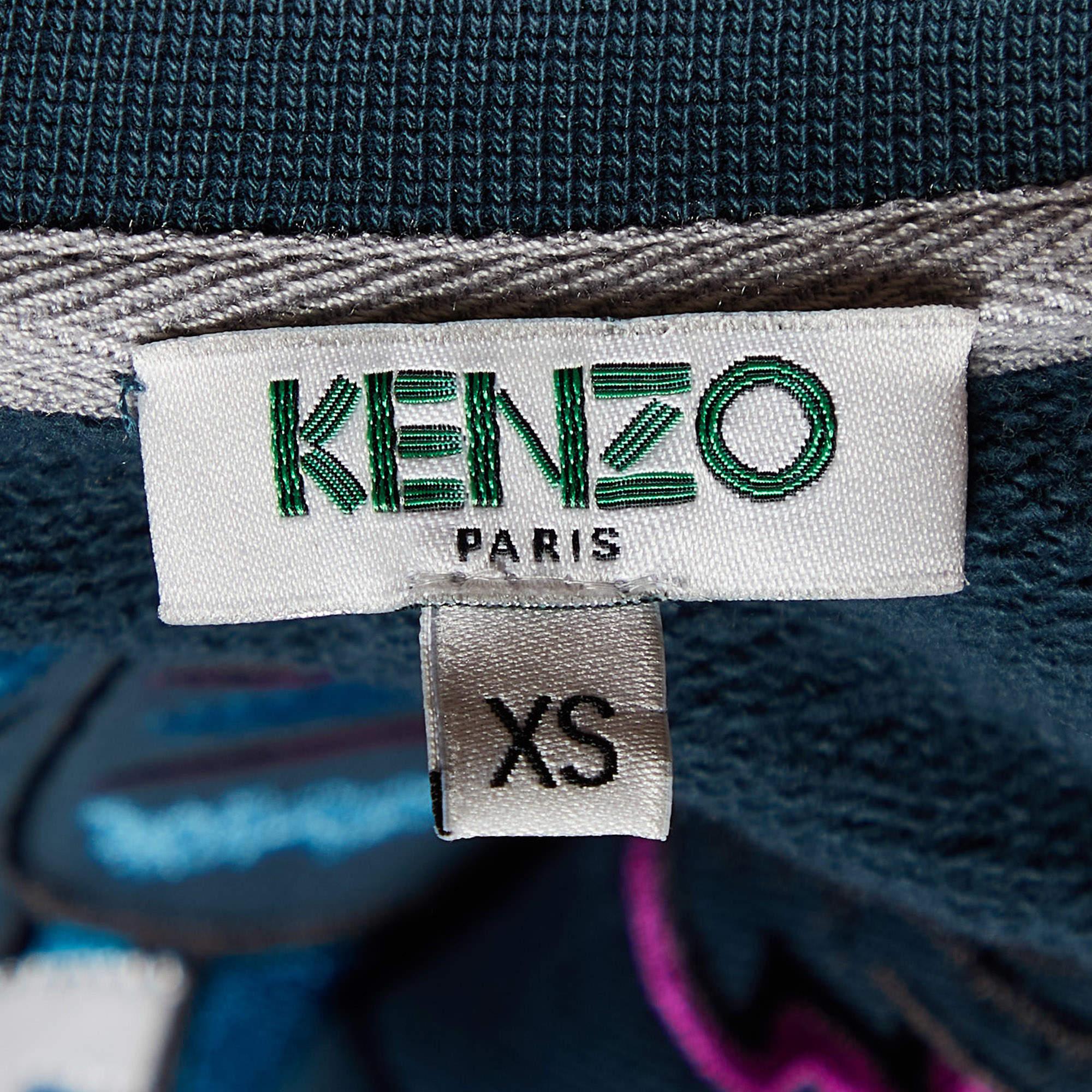 Women's Kenzo Teal Green Tiger Embroidered Cotton Mini Dress S