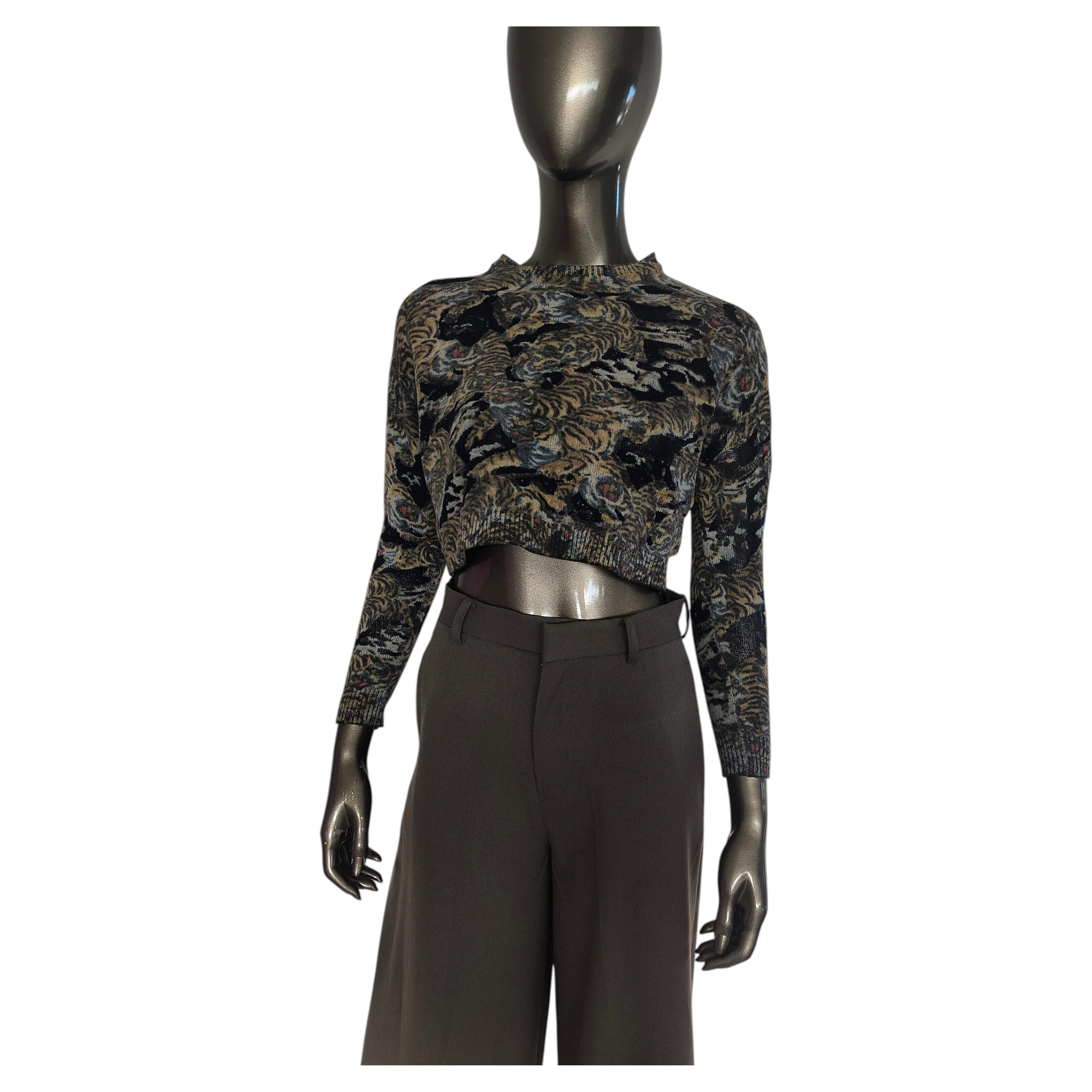 Pull court en maille Kenzo à imprimé tigre, taille XS