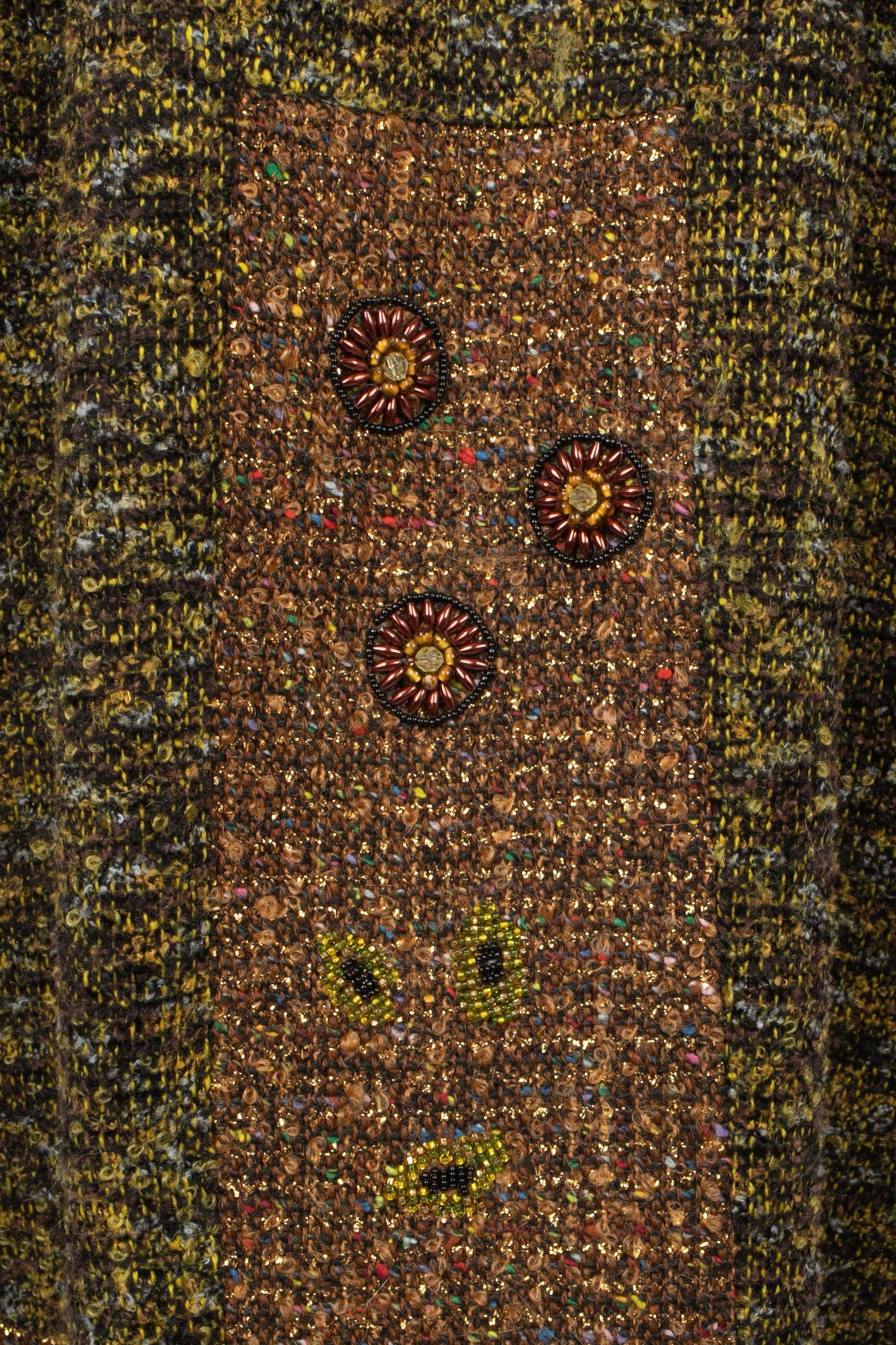 Kenzo Tweed Coat in Green, Brown and Golden Tones For Sale 6