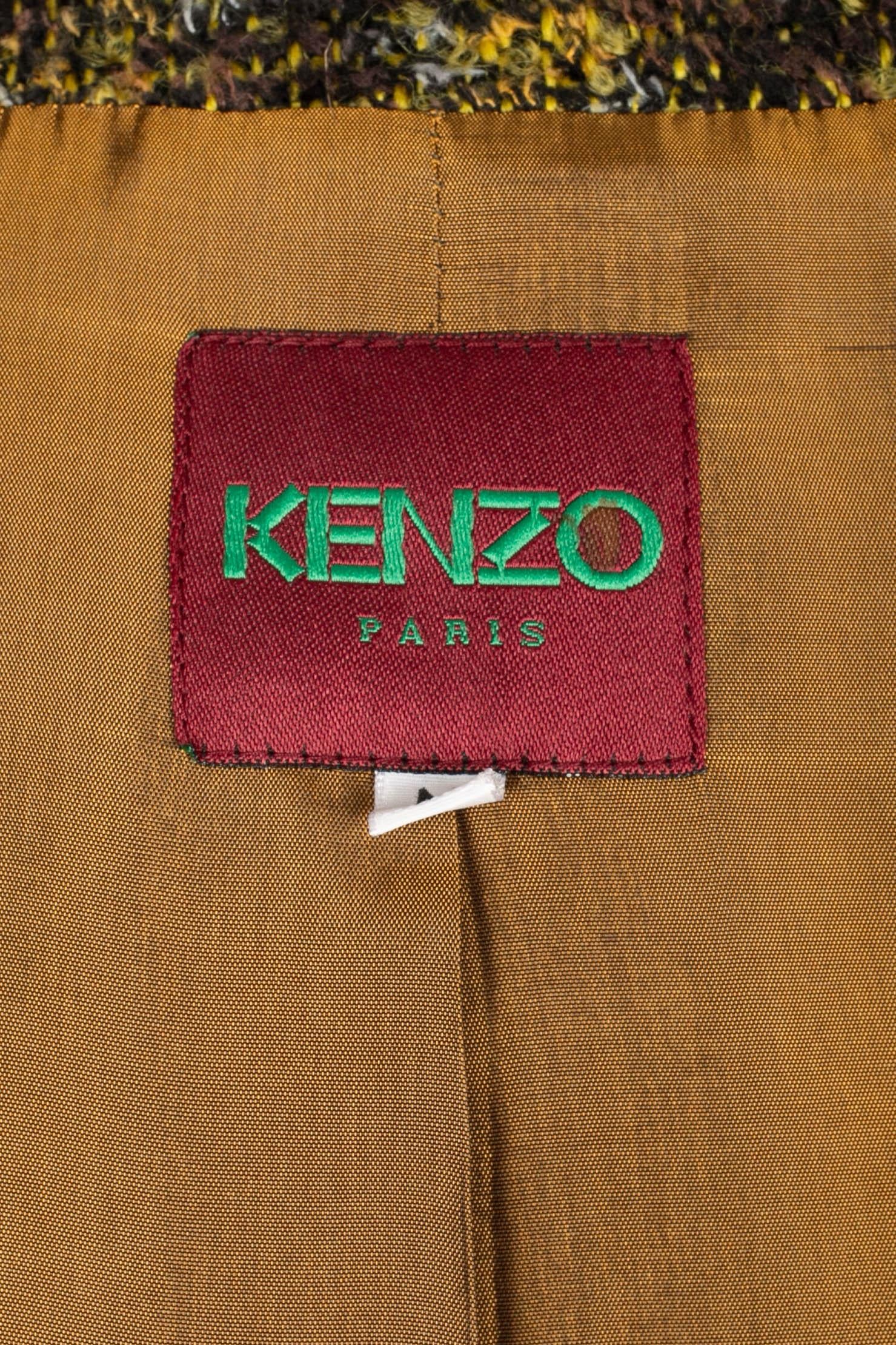 Kenzo Tweed Coat in Green, Brown and Golden Tones For Sale 7