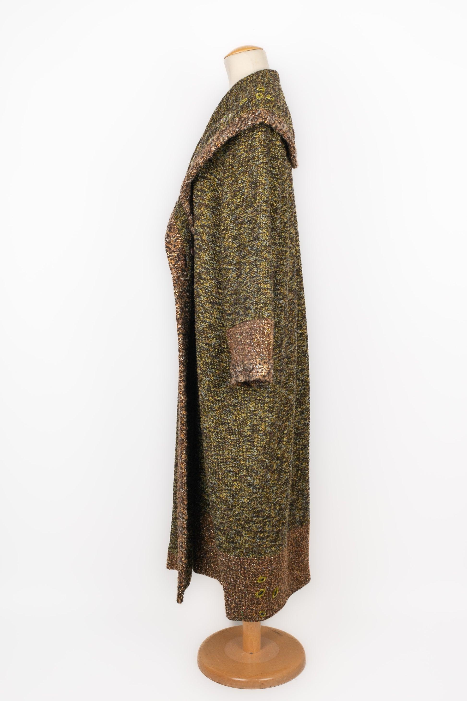 Women's Kenzo Tweed Coat in Green, Brown and Golden Tones For Sale