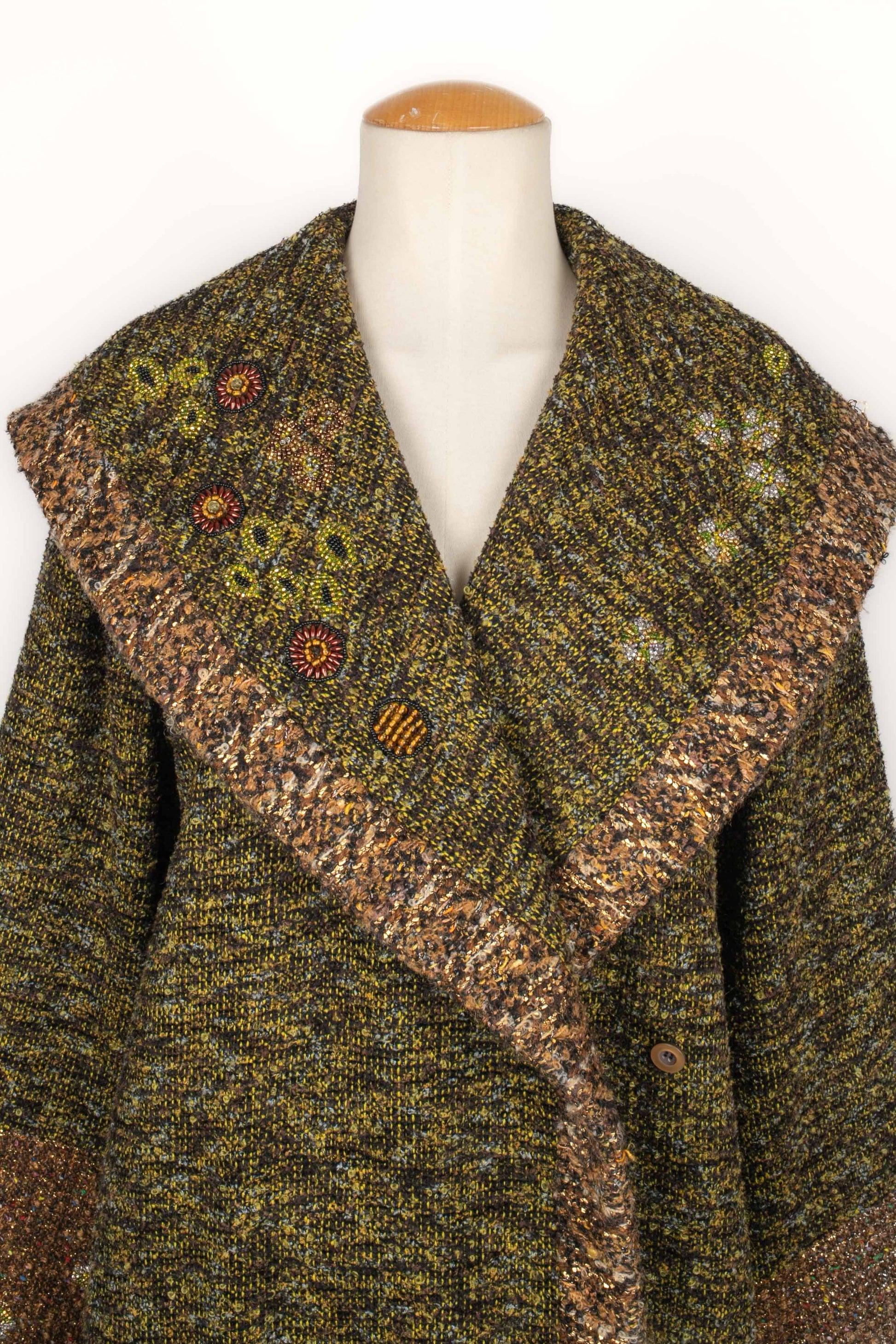 Kenzo Tweed Coat in Green, Brown and Golden Tones For Sale 1